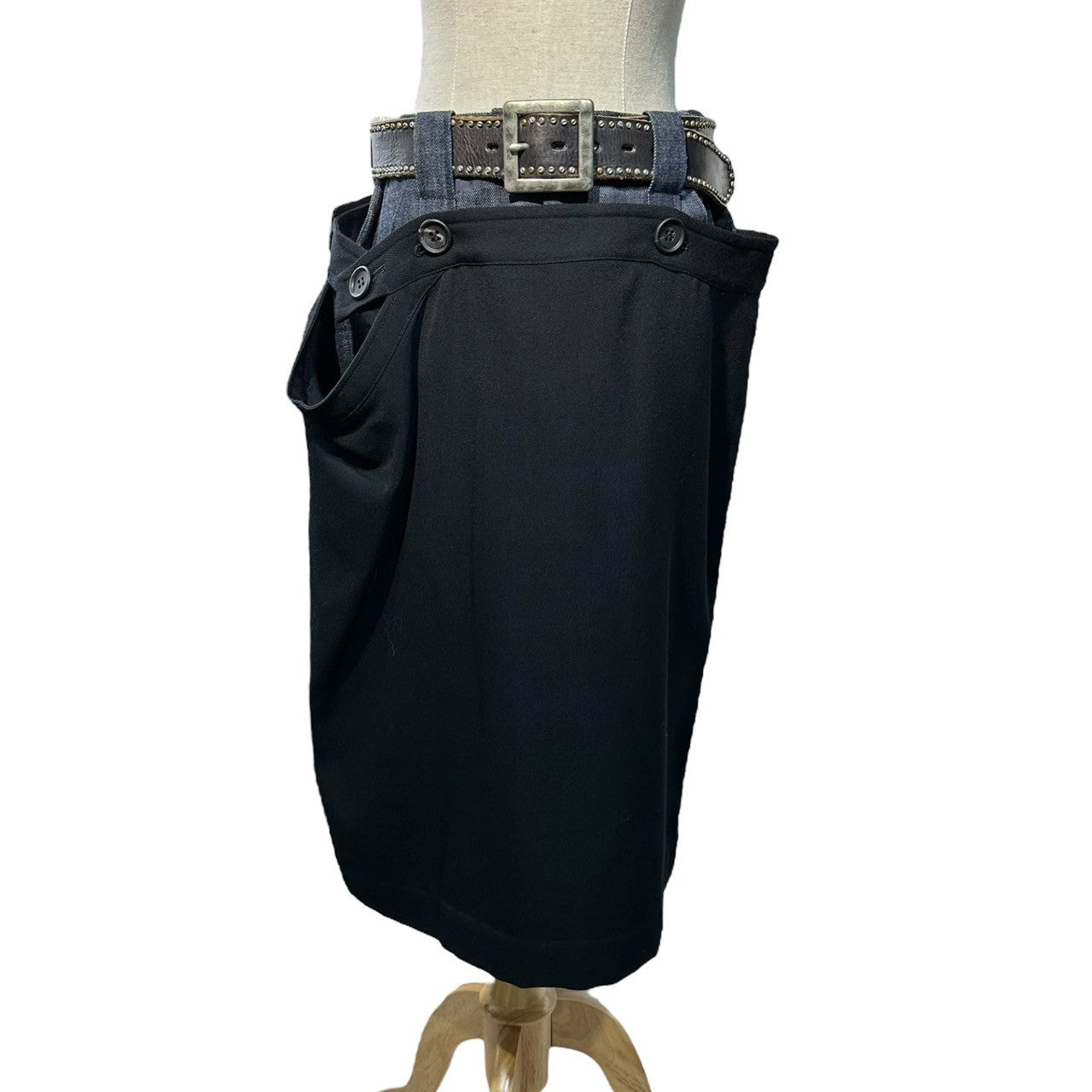 Y's(ワイズ) 13SS Denim Docking Wool Skirt デニム ドッキング ウール スカート YX-S28-800 1 インディゴ×ブラック