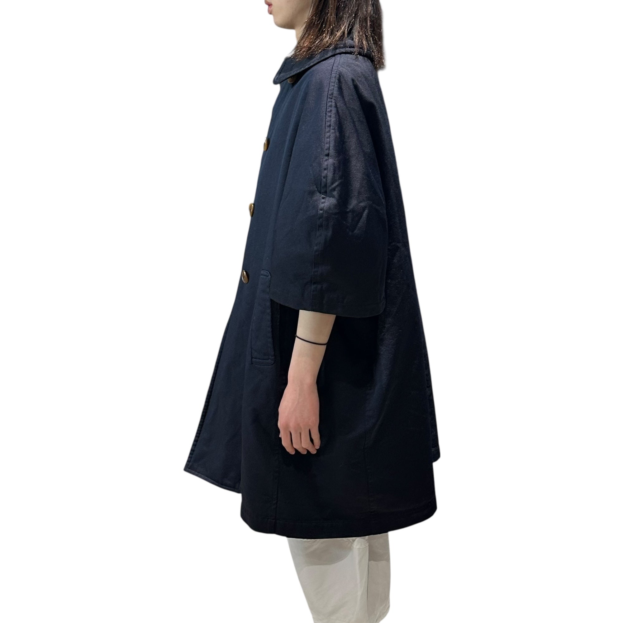COMME des GARCONS COMME des GARCONS(コムデギャルソンコムデギャルソン) 17AW Polyester Shrunk Round Collar Double-Breasted Wide Silhouette Balloon 7/8 Sleeve Coat  ポリ縮絨 丸襟 ダブルブレスト ワイドシルエット バルーン7分袖 コート  RT-C002 XS ネイビー AD2017