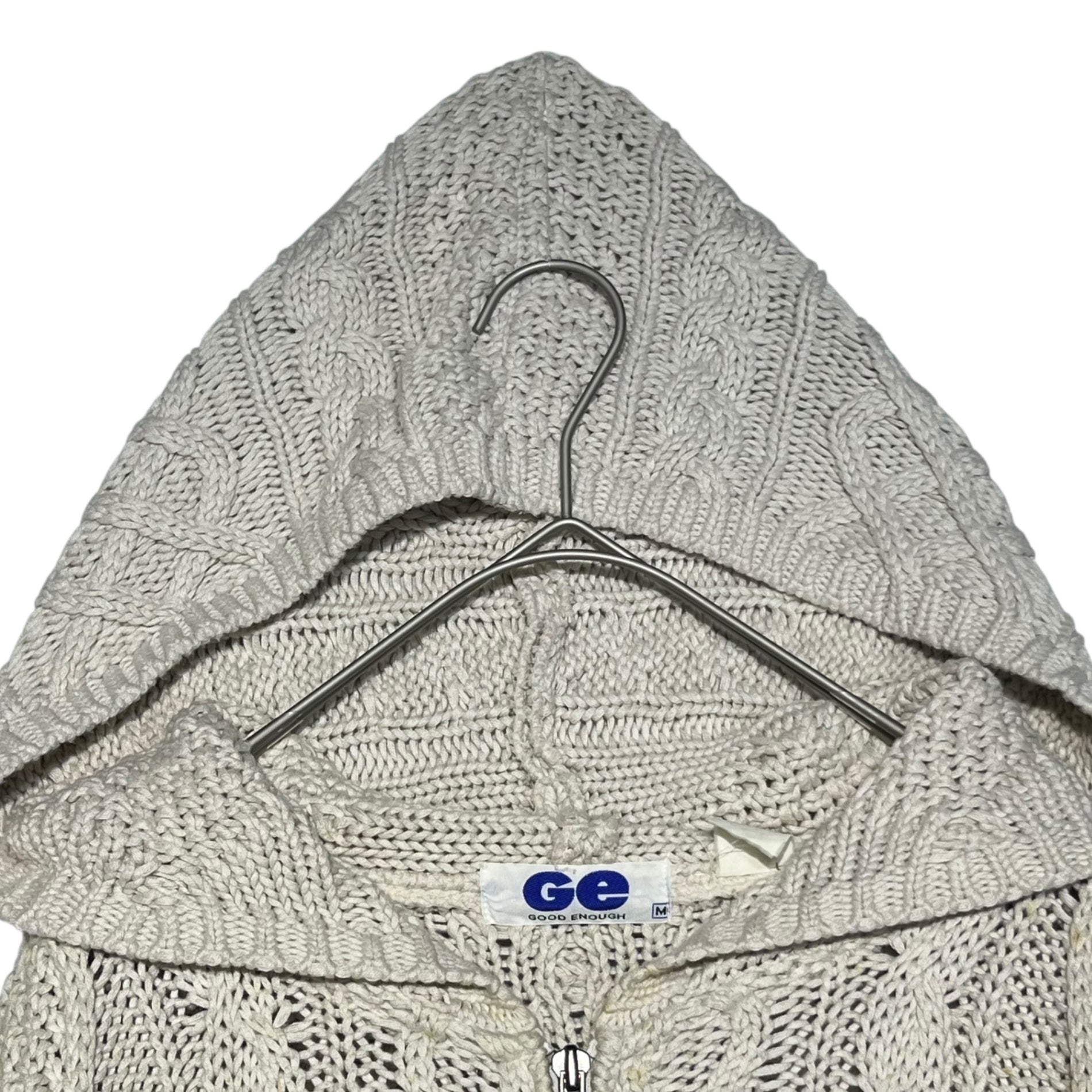 GOODENOUGH(グッドイナフ) 90's cable knit zip hoodie ケーブルニット ジップ フーディ パーカー 90年代 藤原ヒロシ M アイボリー×レッド