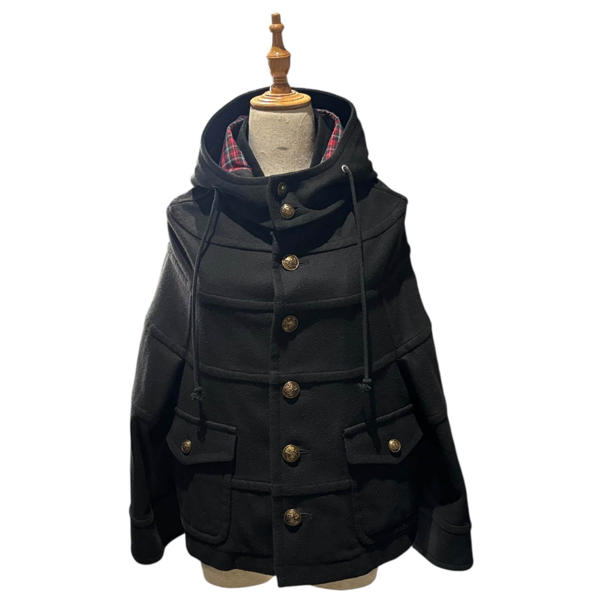 tricot COMME des GARCONS(トリココムデギャルソン) 11AW Inner Check Pattern Hooded Short Coat インナー チェック柄 フーデッド ショート コート TH-J017 M ブラック×レッド AD2011