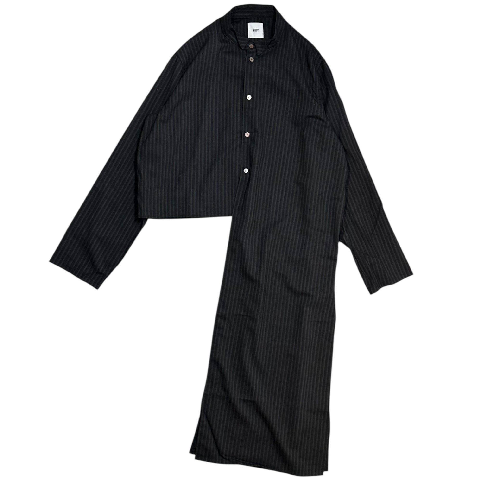 RANDY(ランディー) Striped Asymmetrical Long Shirt ストライプ アシンメトリー ロング シャツ チャコールグレー