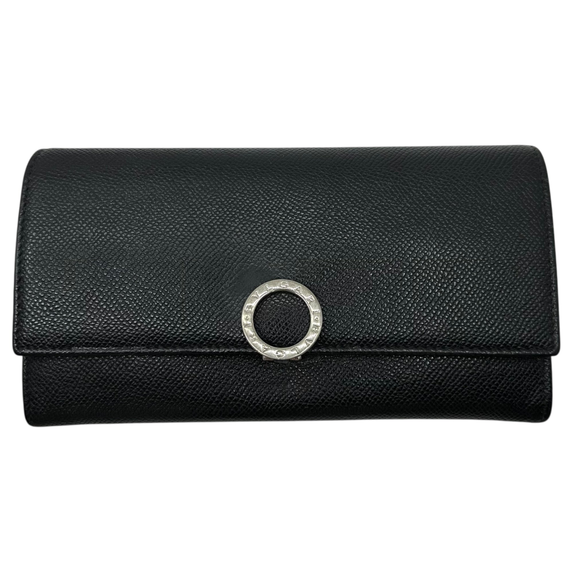 BVLGARI(ブルガリ) Logo Ring Leather Long Wallet ロゴ リング レザー 長財布 ブラック