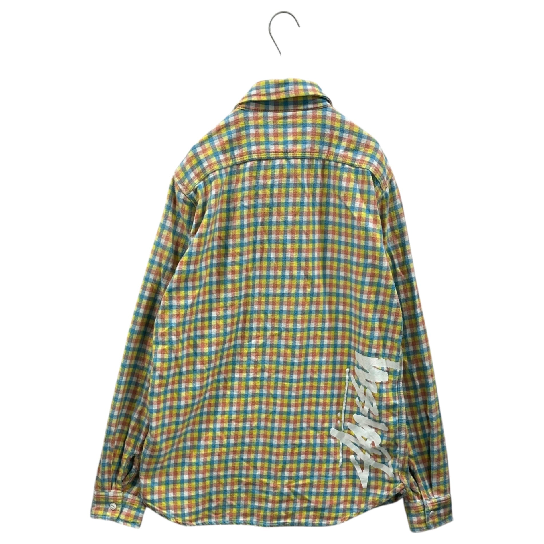 STUSSY(ステューシー) Gingham check logo print flannel shirt ギンガム チェック ロゴ プリント フランネル シャツ M マルチ