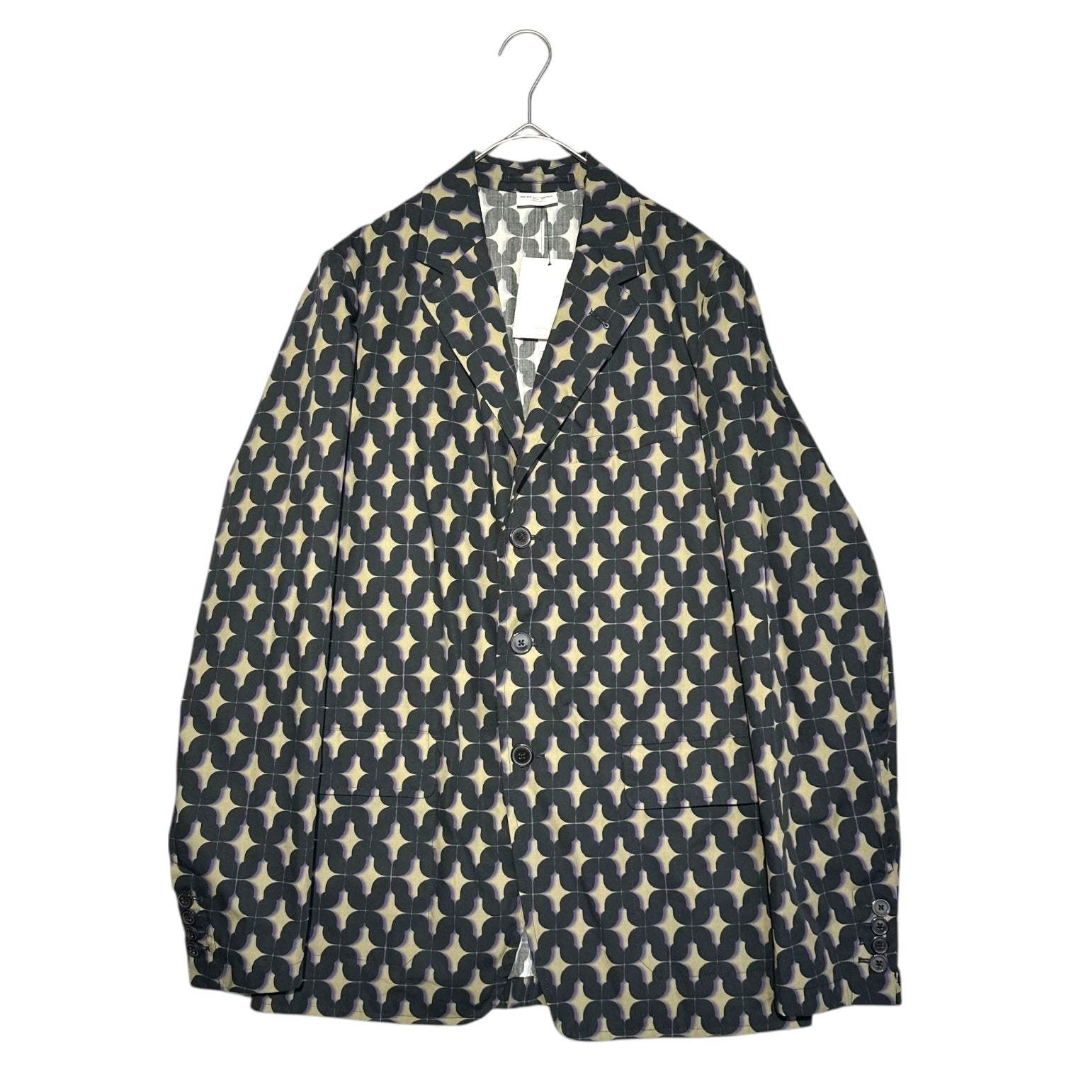 DRIES VAN NOTEN(ドリスヴァンノッテン) 24SS Graphic Tile Print Casual Tailored Jacket 24SS グラフィック タイル プリント カジュアル テーラード ジャケット 241-020419-8138-508 46(S) ブラック×グレー×パープル 紙タグ付属 国内代理店タグ無(セレクトショップ購入品)