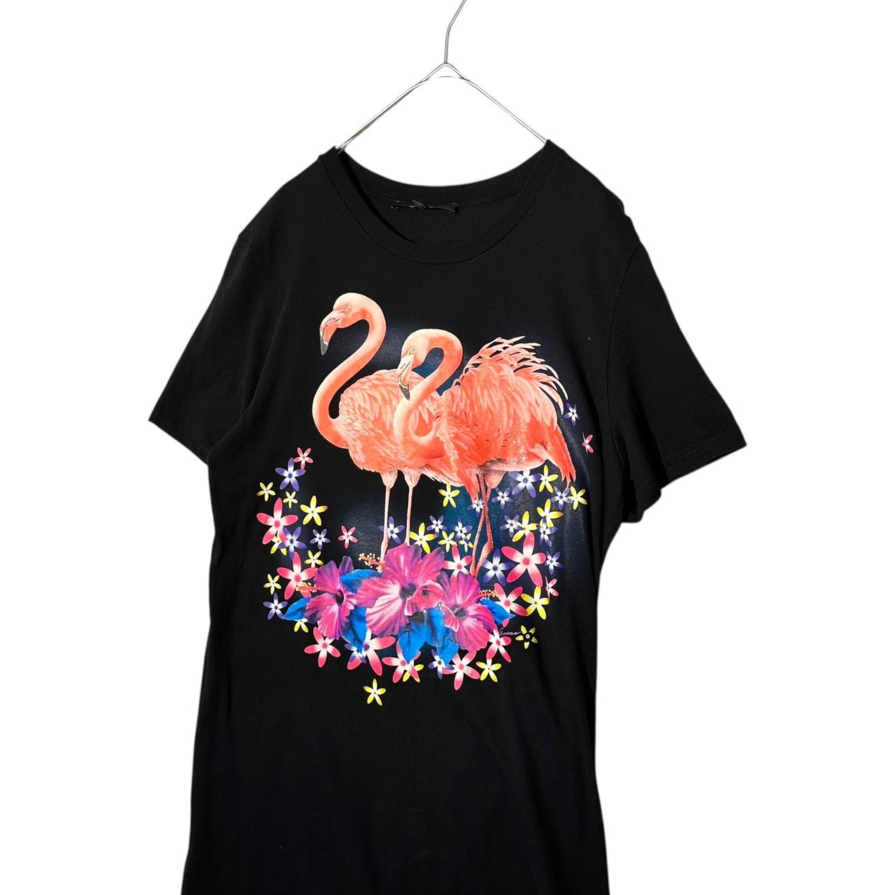 GUCCI(グッチ) Flamingo Print T-Shirt フラミンゴ プリント Tシャツ 216532 X3399 M ブラック×ピンク