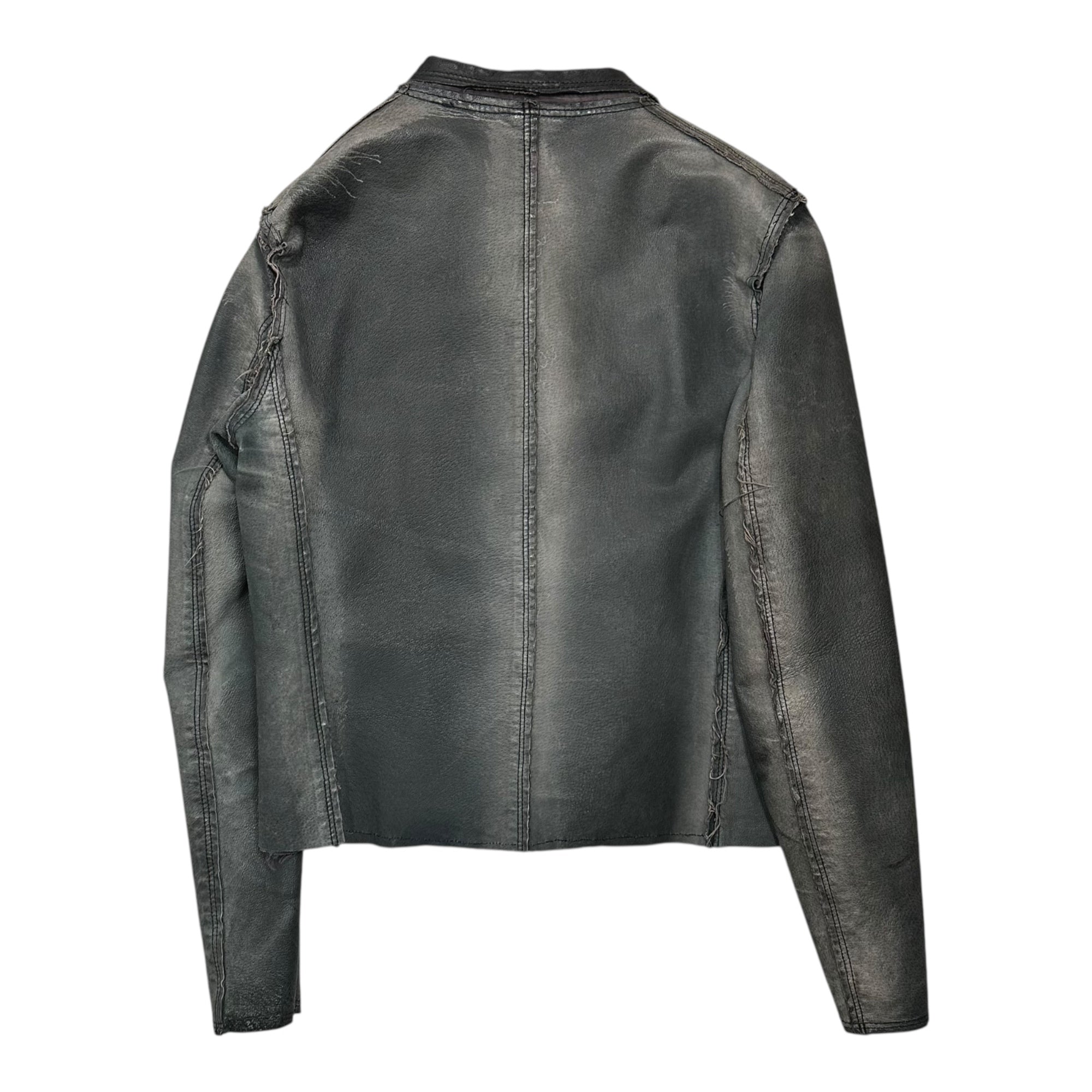 COMME des GARCONS SHIRT(コムデギャルソンシャツ) 90's Small Collar Grunge Short-Length Leather Jacket 90年代 スモールカラー グランジ ショートレングス レザー ジャケット S グレー 裾カットオフリメイク