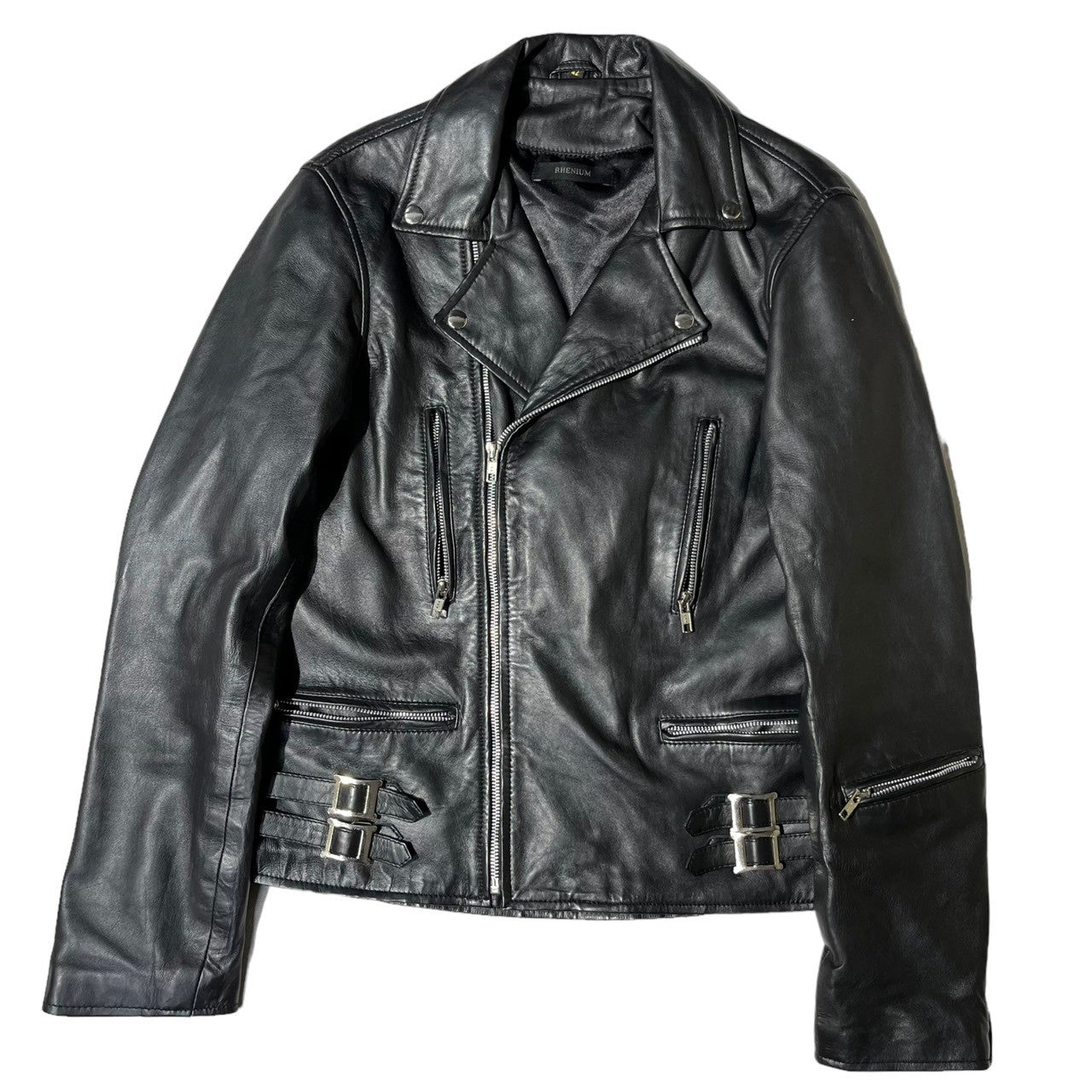 RHENIUM(レニウム) leather double ラeather double riders jacket レザー ダブル ライダース ジャケット 42(L程度) ブラック