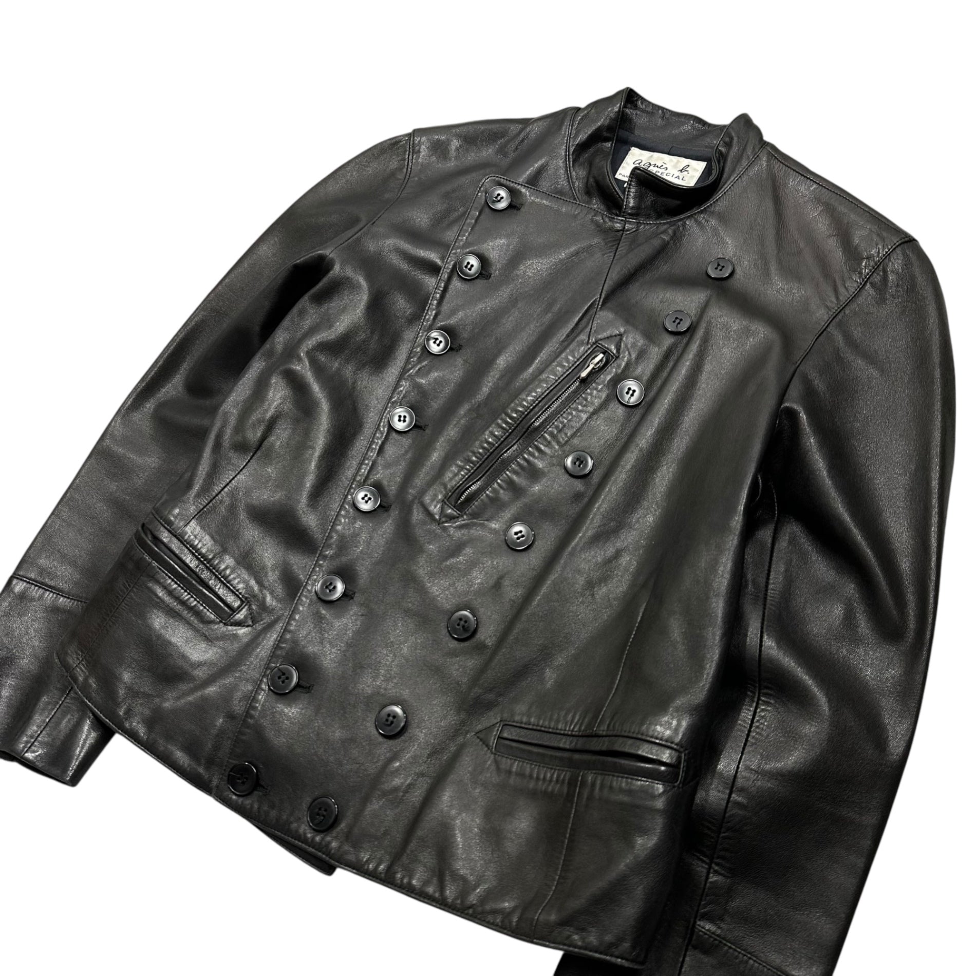 agnes b. SPECIAL(アニエスベー スペシャル) 90's All-Leather Napoleon Jacket 90年代 オールレザー ナポレオン ジャケット 38(M程度) ブラック