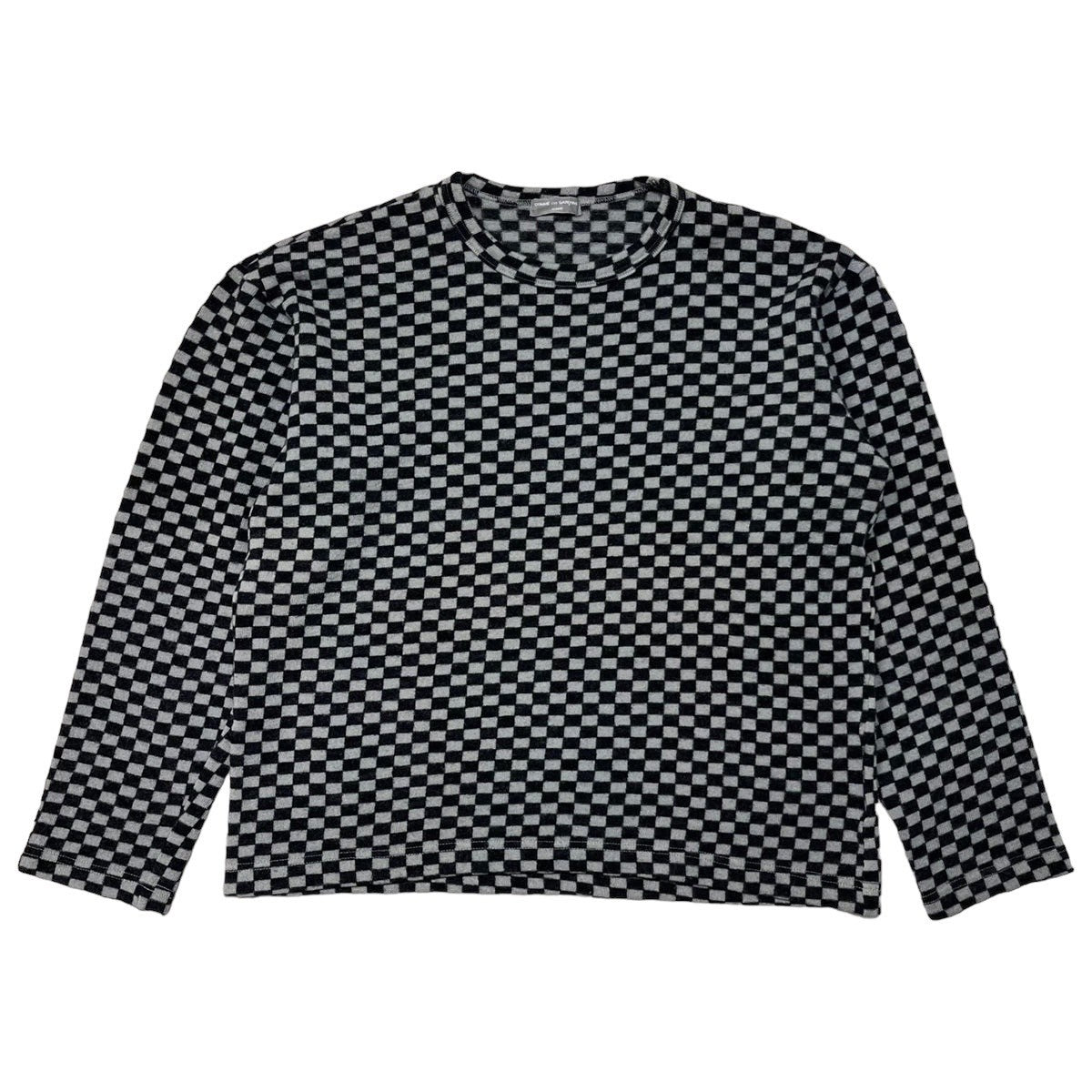 COMME des GARCONS HOMME(コムデギャルソンオム) 01AW Checkered flag wool knit pullover/チェッカーフラッグウールニットプルオーバー HC-T026 SIZE FREE グレー×ブラック AD2001 田中オム