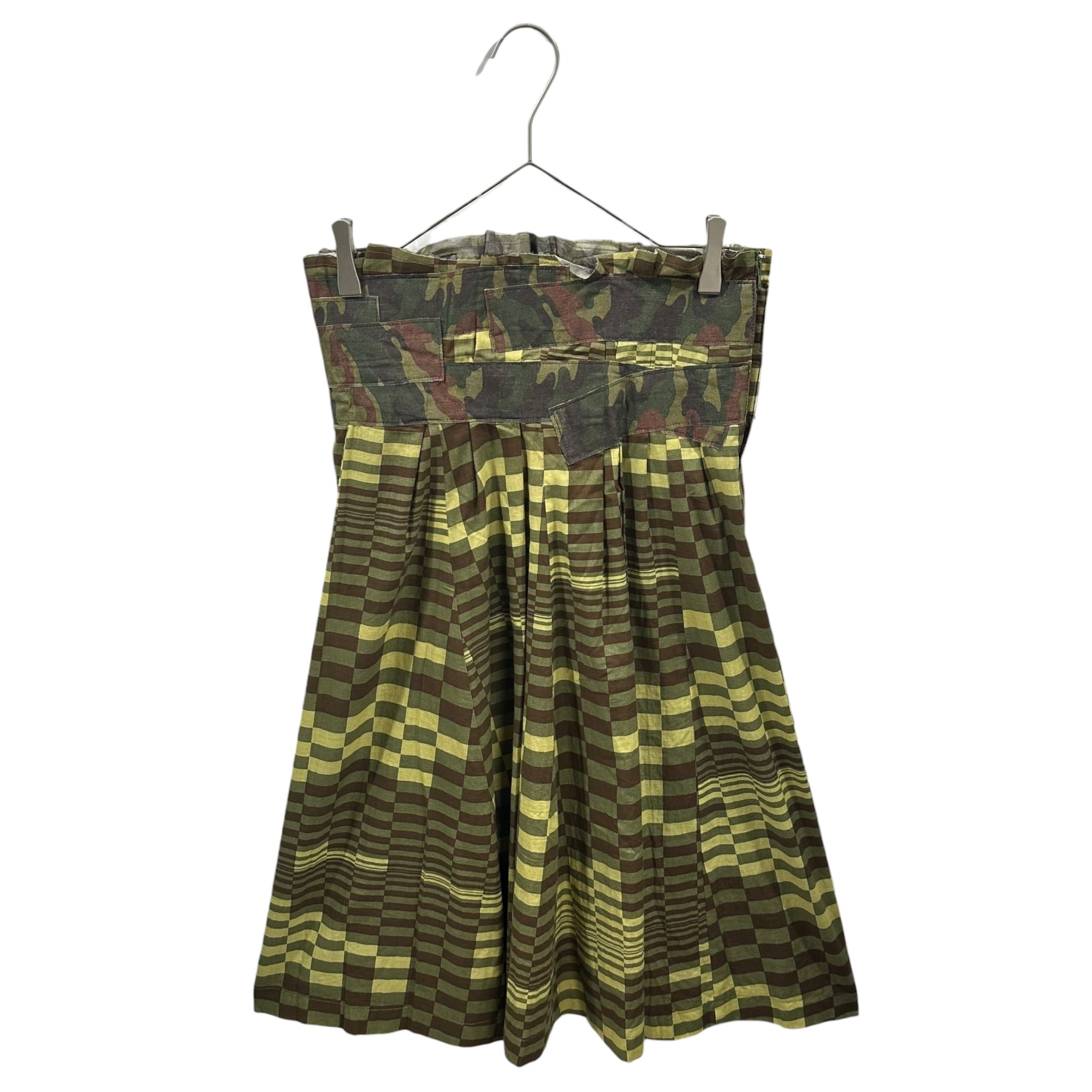 COMME des GARCONS(コムデギャルソン) 2000AW Camouflage Check Patterned Cotton Skirt with Contrast Panels カモフラ チェック 切替 コットン スカート GS-10017S S カーキ AD2000 00s アーカイブ