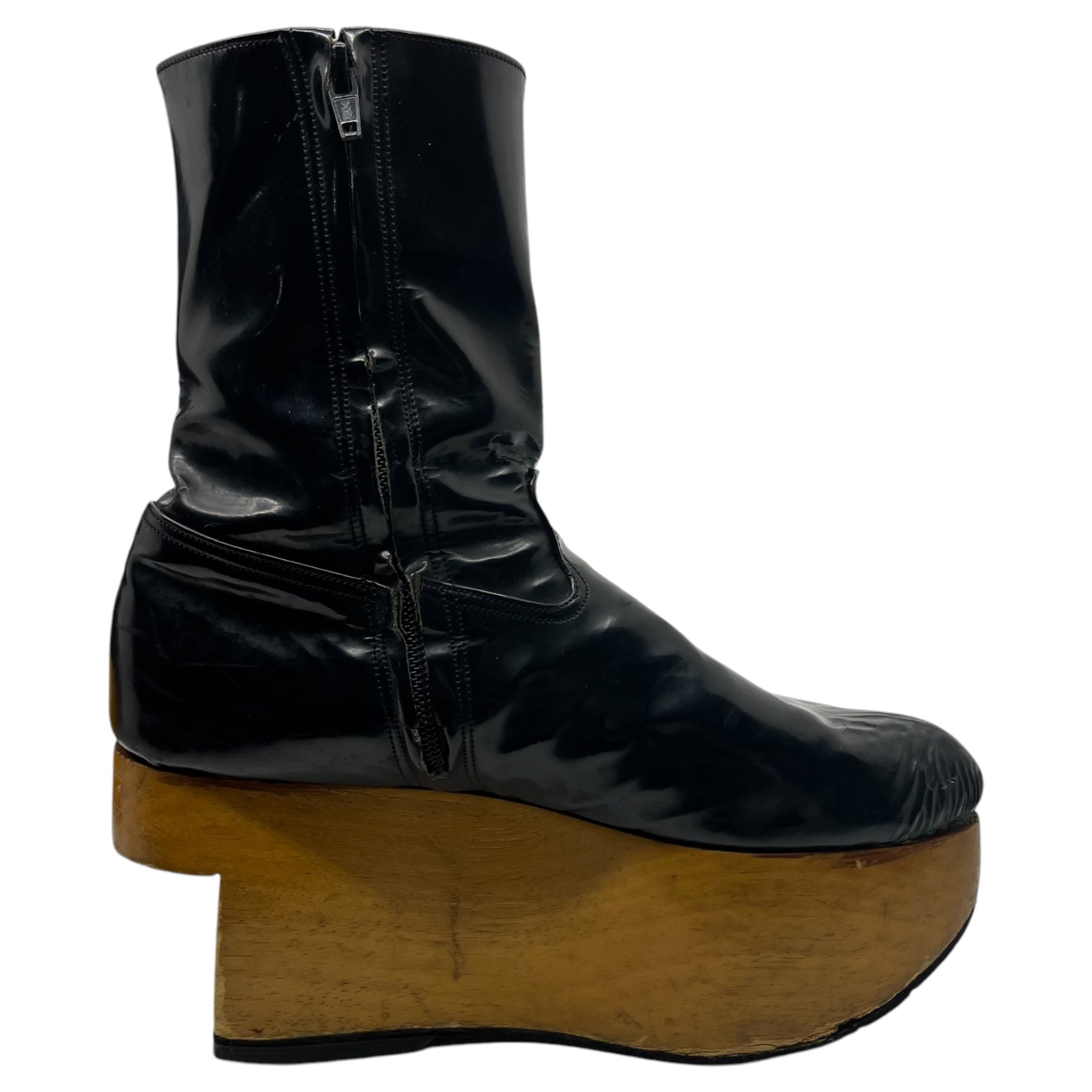 Vivienne Westwood(ヴィヴィアンウエストウッド) 00's UK Made Side Zip Enamel Rocking Horse Boots UKメイド サイドジップ エナメル ロッキンホース ブーツ ヴィンテージ 表記消え(24.0~24.5cm程度) ブラック×ナチュラル 00年代ヴィンテージ