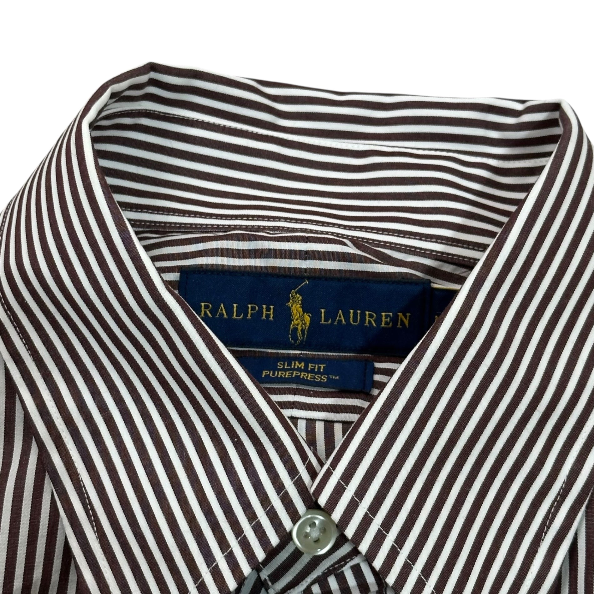 RALPH LAUREN(ラルフローレン) Striped long-sleeved button-down shirt ストライプ 長袖 ボタンダウン シャツ M ブラウン×ホワイト