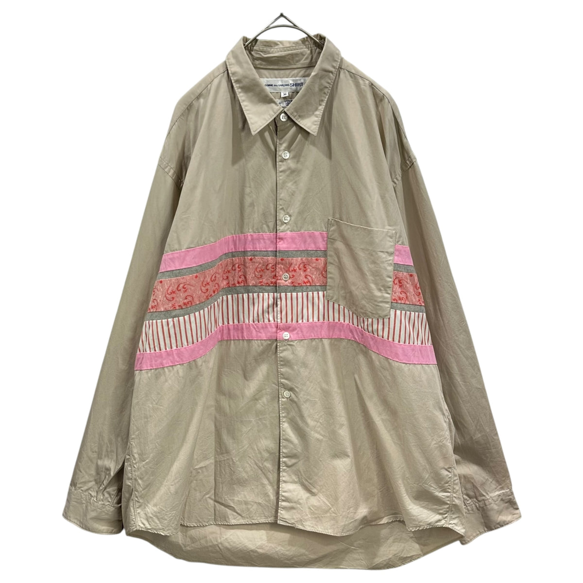 COMME des GARCONS SHIRT(コムデギャルソンシャツ) 1990's Front-Patchwork Regular Collar Shirt フロント パッチワーク レギュラー カラー シャツ M ベージュ×ピンク 90s アーカイブ