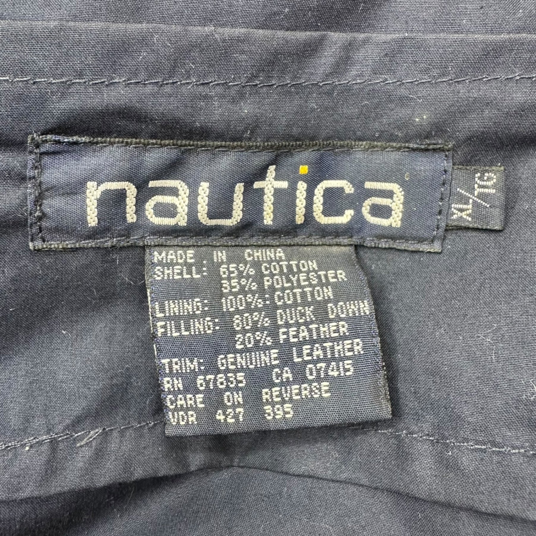 NAUTICA(ノーティカ) 90's Collar Leather Vintage Down Jacket 襟レザー ヴィンテージ ダウンジャケット XL ベージュ 90年代 ビッグサイズ 古着