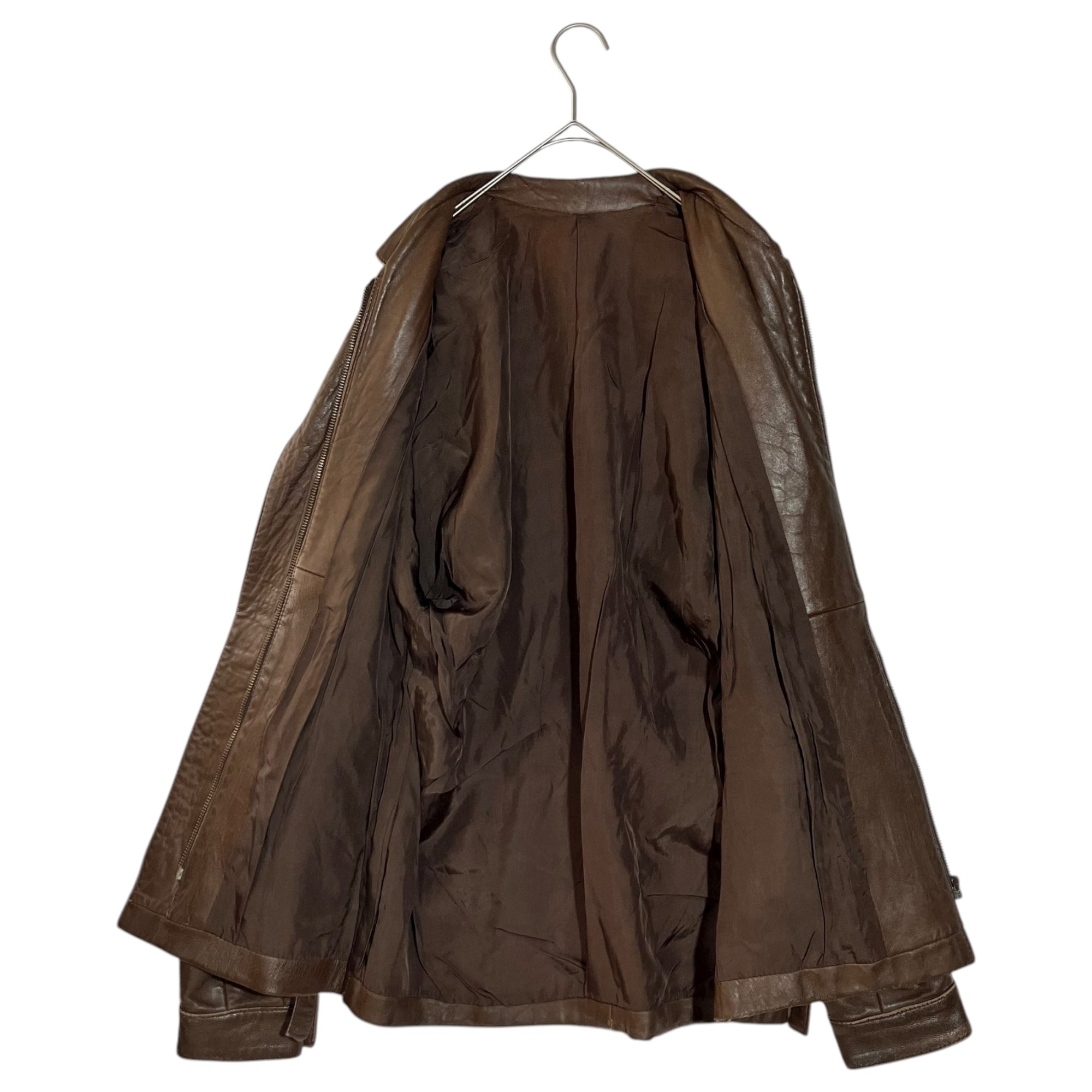 Euro vintage(ヨーロッパヴィンテージ) brown leather front ribbon design jacket フロントリボン付きブラウンレザージャケット 表記無し(M~L程度) ブラウン