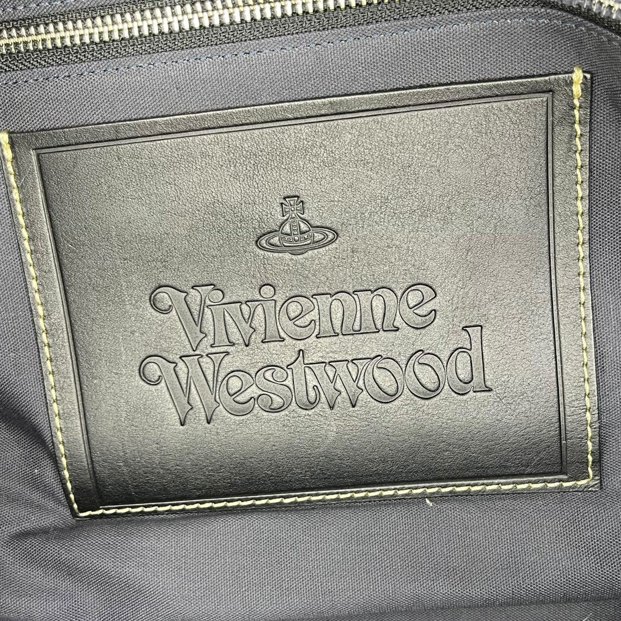 Vivienne Westwood(ヴィヴィアンウエストウッド) HARRIS TWEED Wool leather ボARRIS TWEED Wool leather boston bag ハリスツイード ウール レザー ボストン バッグ ネイビー×ブラック ロゴ ストラップ