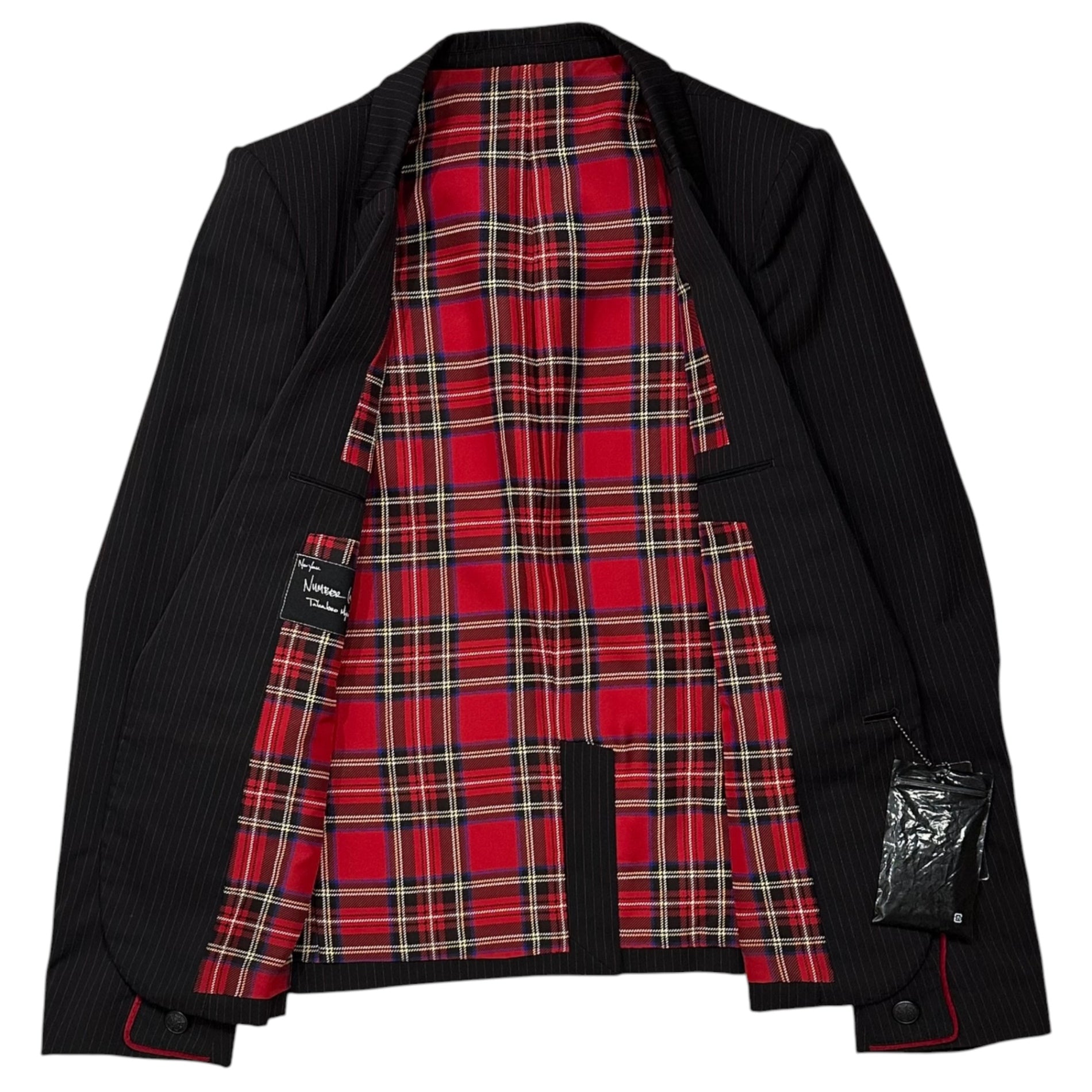 NUMBER (N)INE(ナンバーナイン) 2005SS ”Night Crawler” Pinstripe Tailored Jacket ナイトクローラー期 ピンストライプ テーラード ジャケット S05-NJ002B 3 ブラック×レッド テーラード 00's