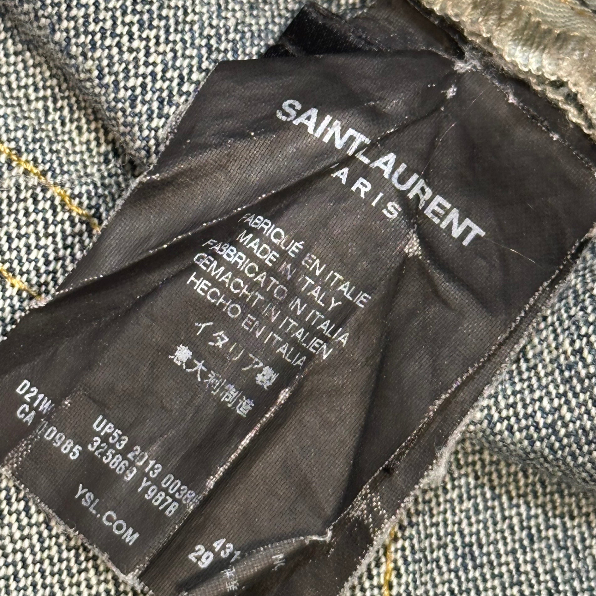 SAINT LAURENT PARIS (サンローランパリ) 13AW By Hedi Slimane Slim-Fit Denim Pants エディ期 ペンキ ダメージ 加工 スリム フィット デニム パンツ 325869 29 インディゴ スキニー