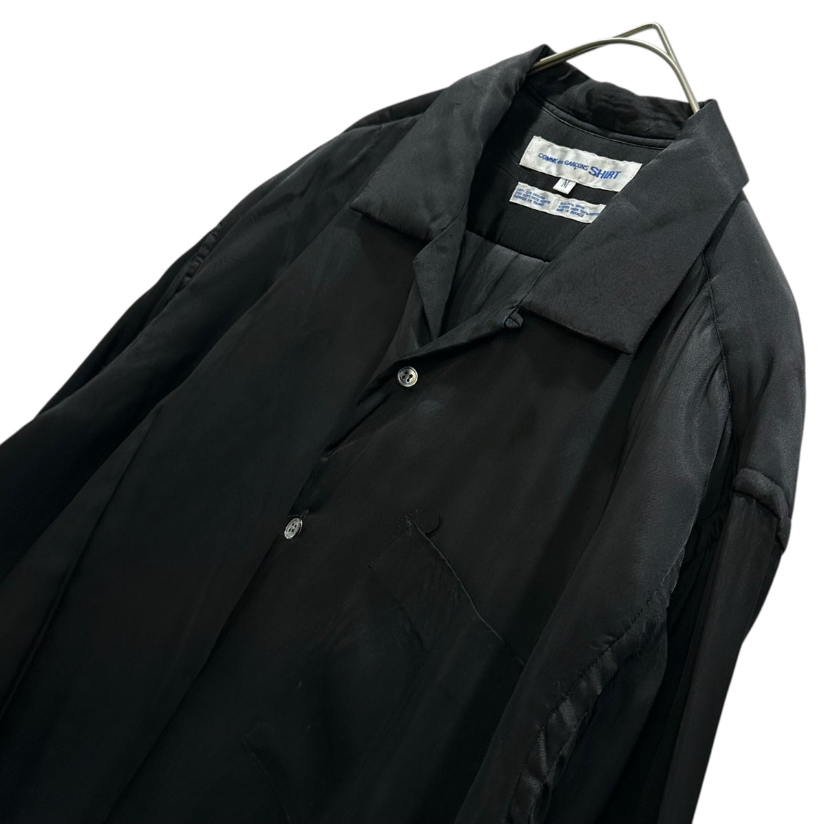 COMME des GARCONS SHIRT(コムデギャルソンシャツ) 1990's Vintage Padded Rayon Open-Collar Shirt ヴィンテージ 中綿 レーヨン オープン カラー シャツ M ブラック 90s アーカイブ