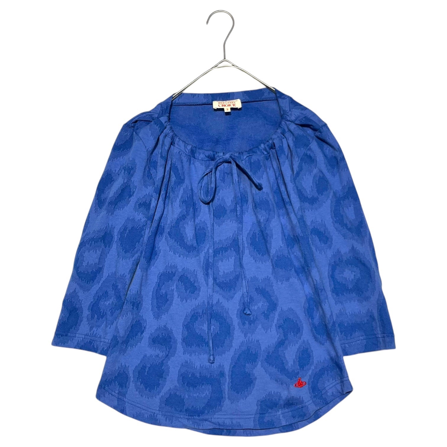 Vivienne Westwood RED LABEL CHOICE(ヴィヴィアンウエストウッドレッドレーベルチョイス) Neck gathered orb logo embroidery leopard cut and sew ギャザー ネック オーブ ロゴ 刺 レオパード 7分丈 カットソー 16-55-361005 3(L程度) ブルー