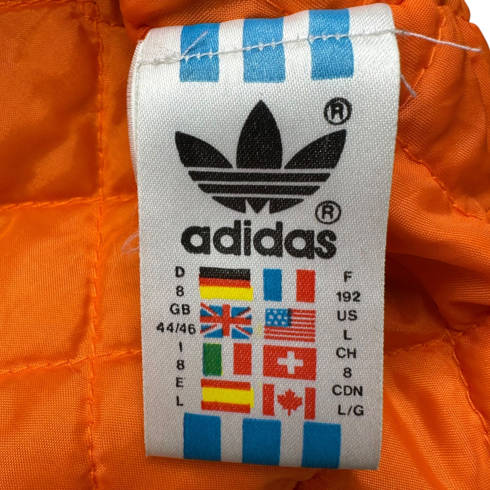 adidas(アディダス) 90's back logo hooded jacket バックロゴ フーデット ジャケット L ブラック×オレンジ 万国旗タグ　90年代