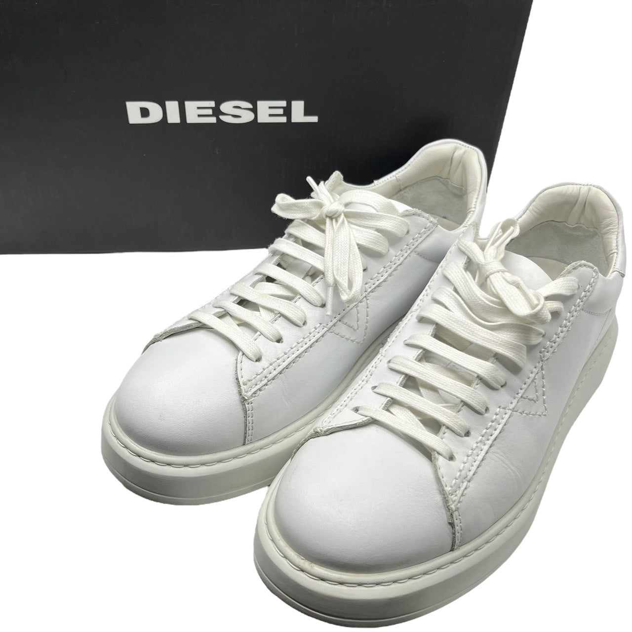 DIESEL(ディーゼル) S-VSOUL V-stitch platform leather sneakers Vステッチ 厚底 レザー スニーカー Y01412 41(26.5cm) ホワイト 箱付