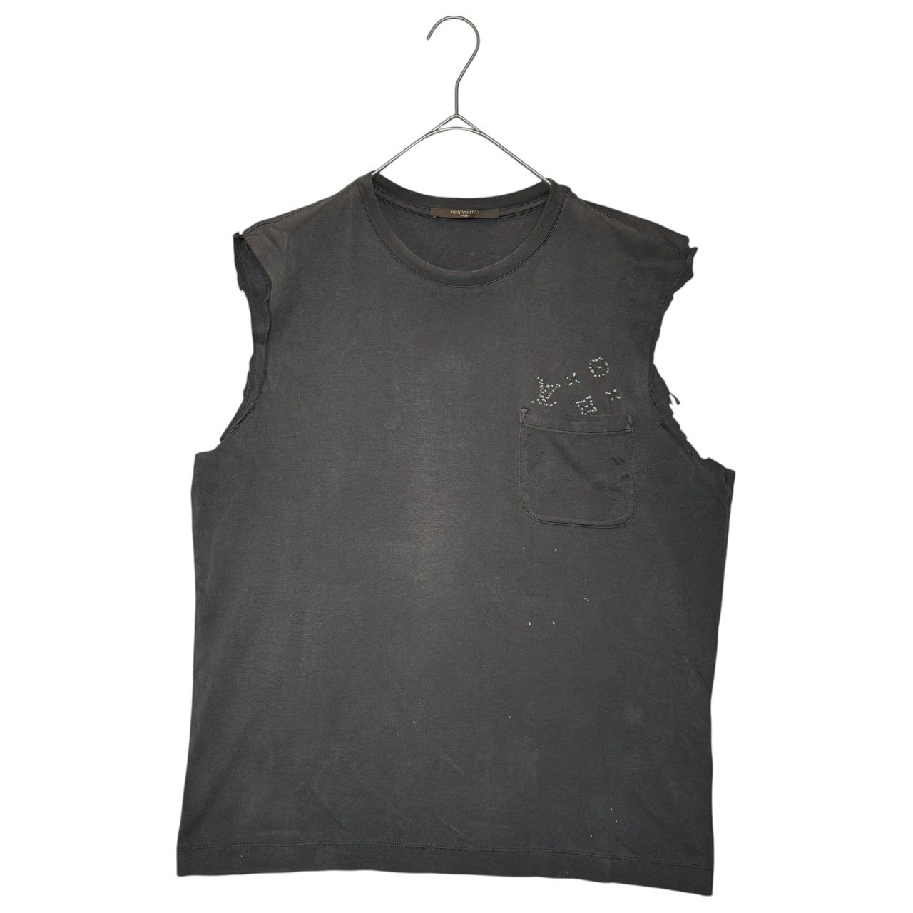 LOUIS VUITTON(ルイヴィトン) Cut-off Custom Monogram Print Pocket Sleeveless T-shirt カットオフ カスタム モノグラムプリント ポケット ノースリーブ Tシャツ S ブラック