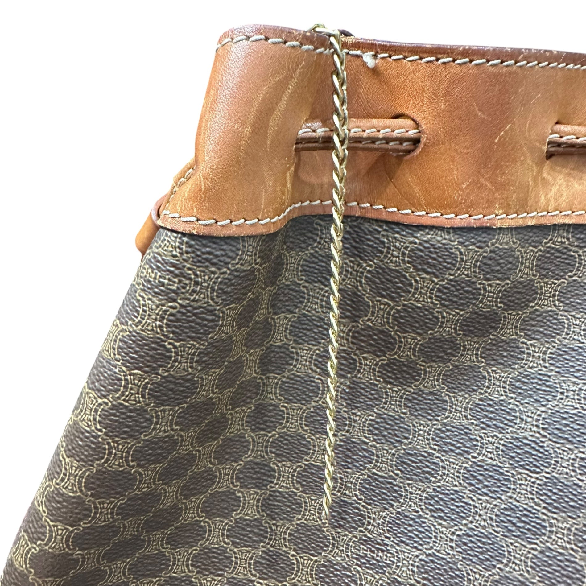 CELINE(セリーヌ) Macadam Drawstring Shoulder Bag マカダム柄 巾着 ショルダー バッグ ブラウン OLD ヴィンテージ