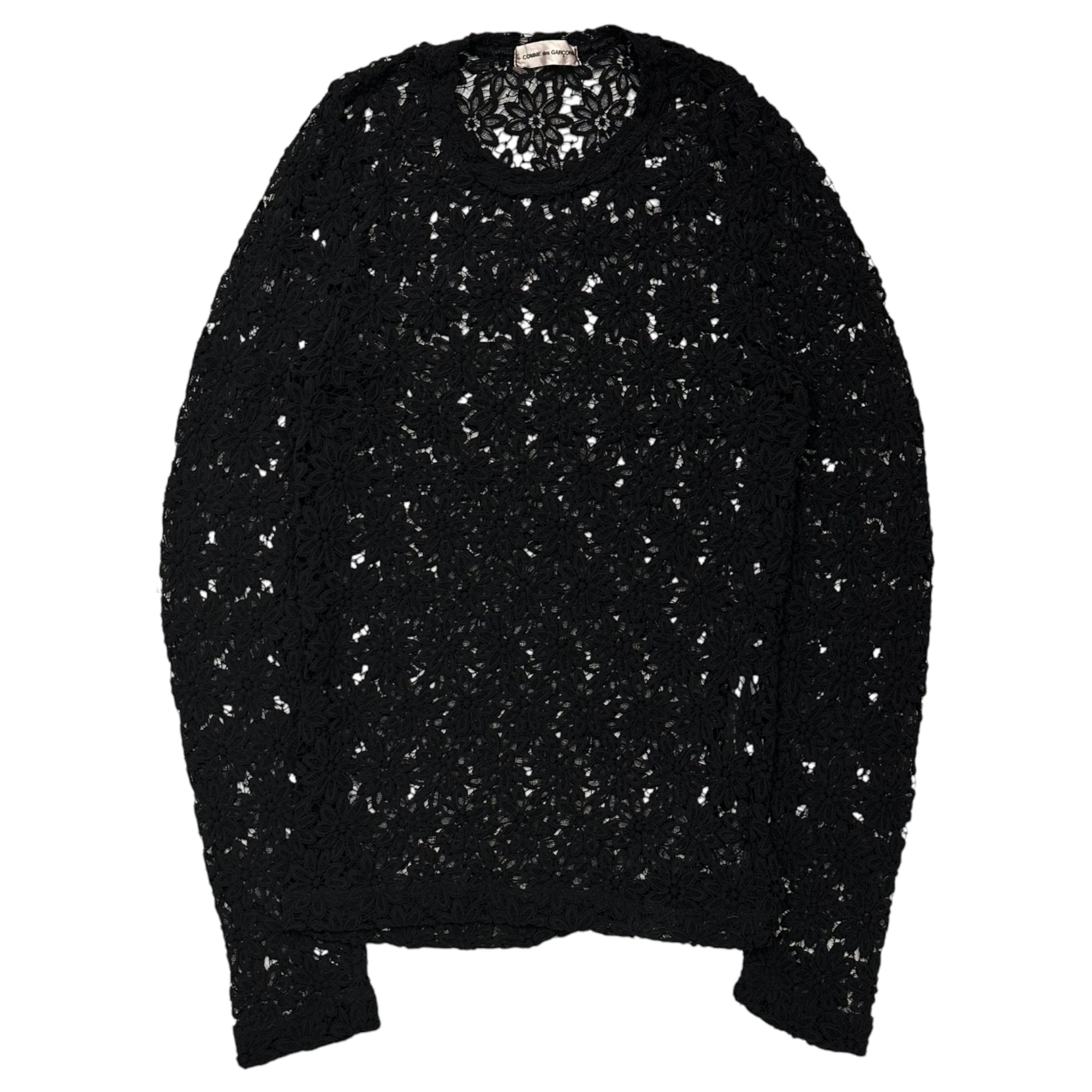 COMME des GARCONS(コムデギャルソン) 1996SS Dye-in-the-Yarn Flower Lace L/S Pullover Cut-and-Sewn Top 製品染め フラワーレース プルオーバー 長袖 カットソー GT-040140 FREE ブラック AD1995 90s アーカイブ 稀少