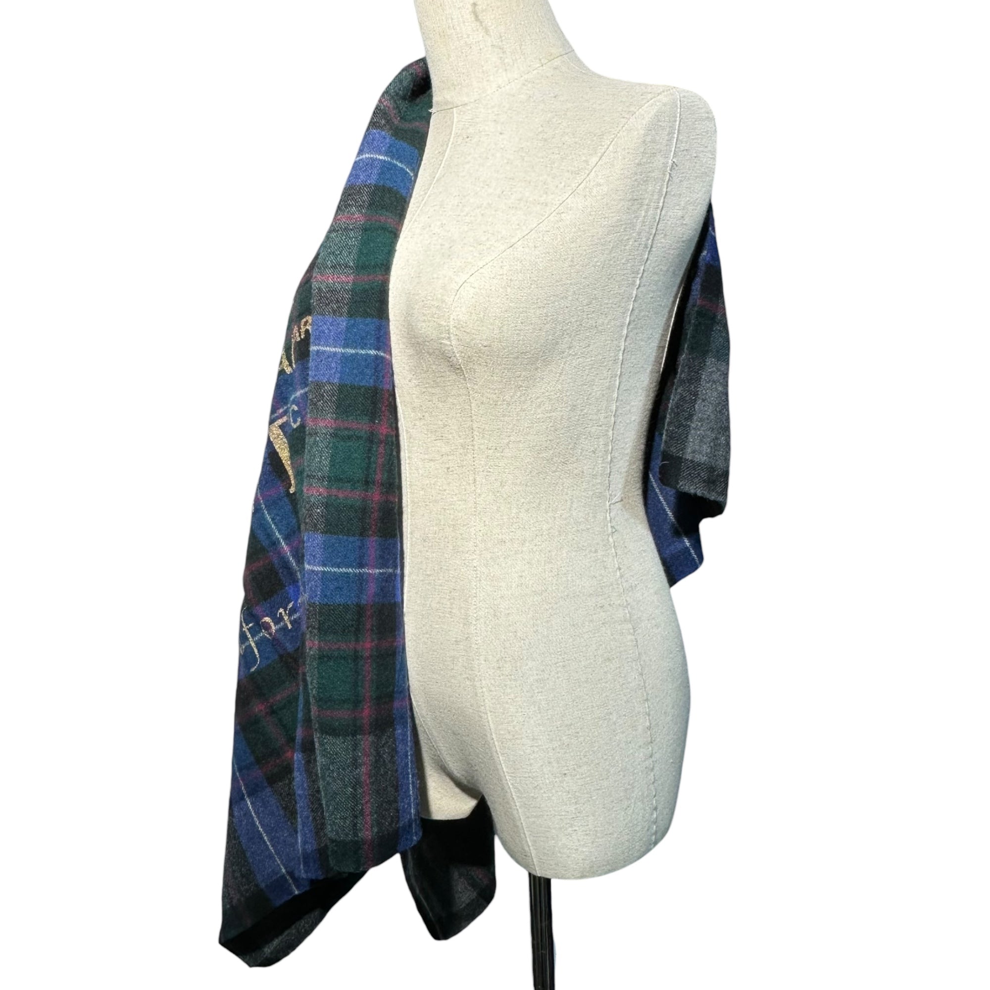 COMME des GARCONS(コムデギャルソン) 03AW Brand logo printed wool asymmetrical check jacket ブランド ロゴ プリント ウール アシンメトリー チェック ジャケット GK-J070 FREE ブルー×グリーン×レッド AD2003