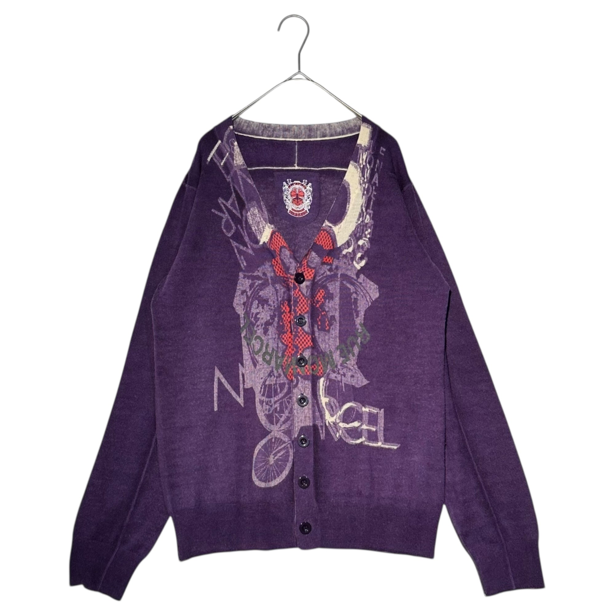 MARITHE FRANCOIS GIRBAUD(マリテフランソワジルボー) 00's Trompe l'oeil Wool Knit Cardigan トロンプルイユ ウール ニット カーディガン M7-8267 L パープル Y2K だまし絵