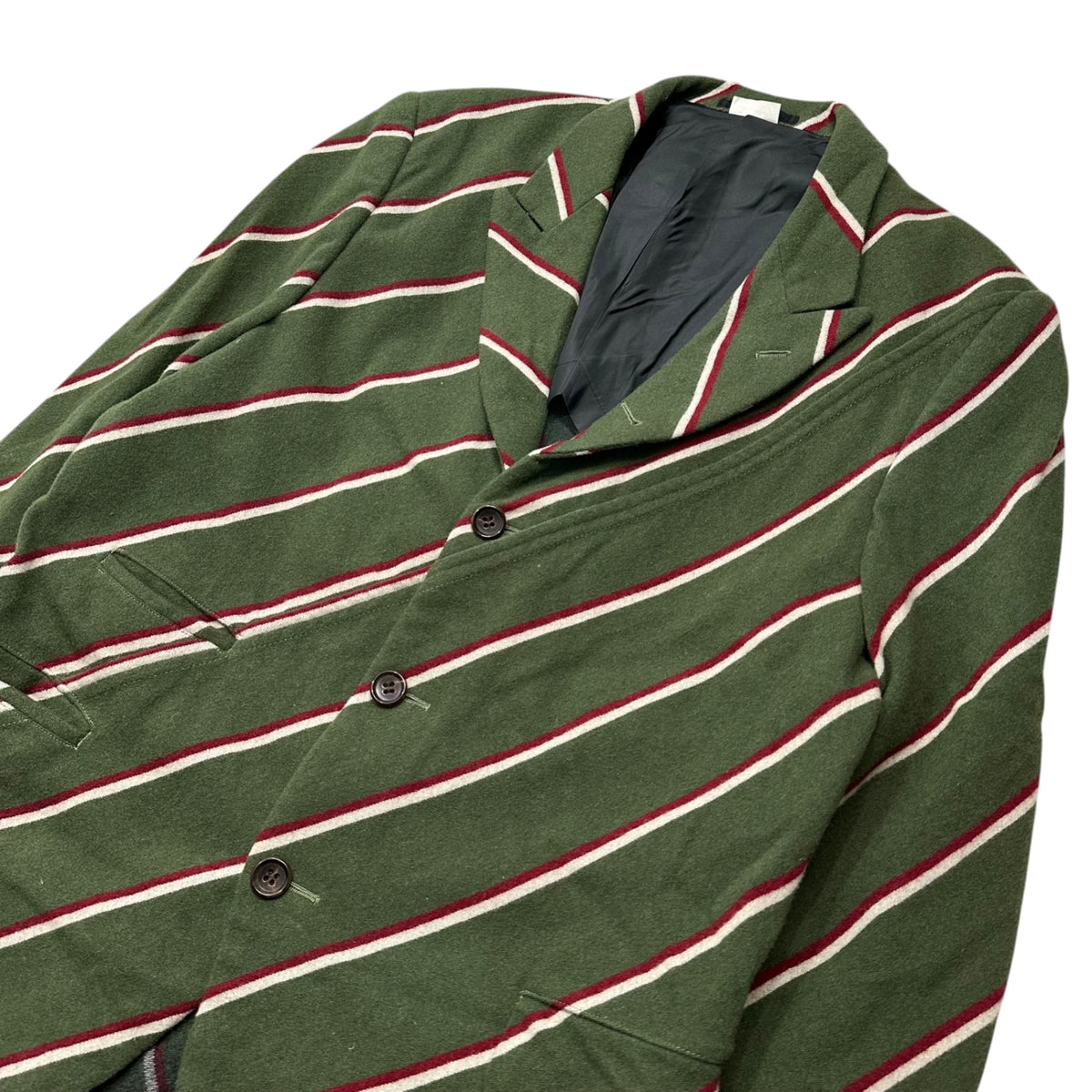 COMME des GARCONS HOMME PLUS EVER GREEN(コムデギャルソンオムプリュスエバーグリーン) 2006AW Diagonal-Striped Wool Tailored Jacket 斜めストライプ ウール テーラード ジャケット PR-J205 S グリーン×ホワイト×レッド AD2006 アーカイブ