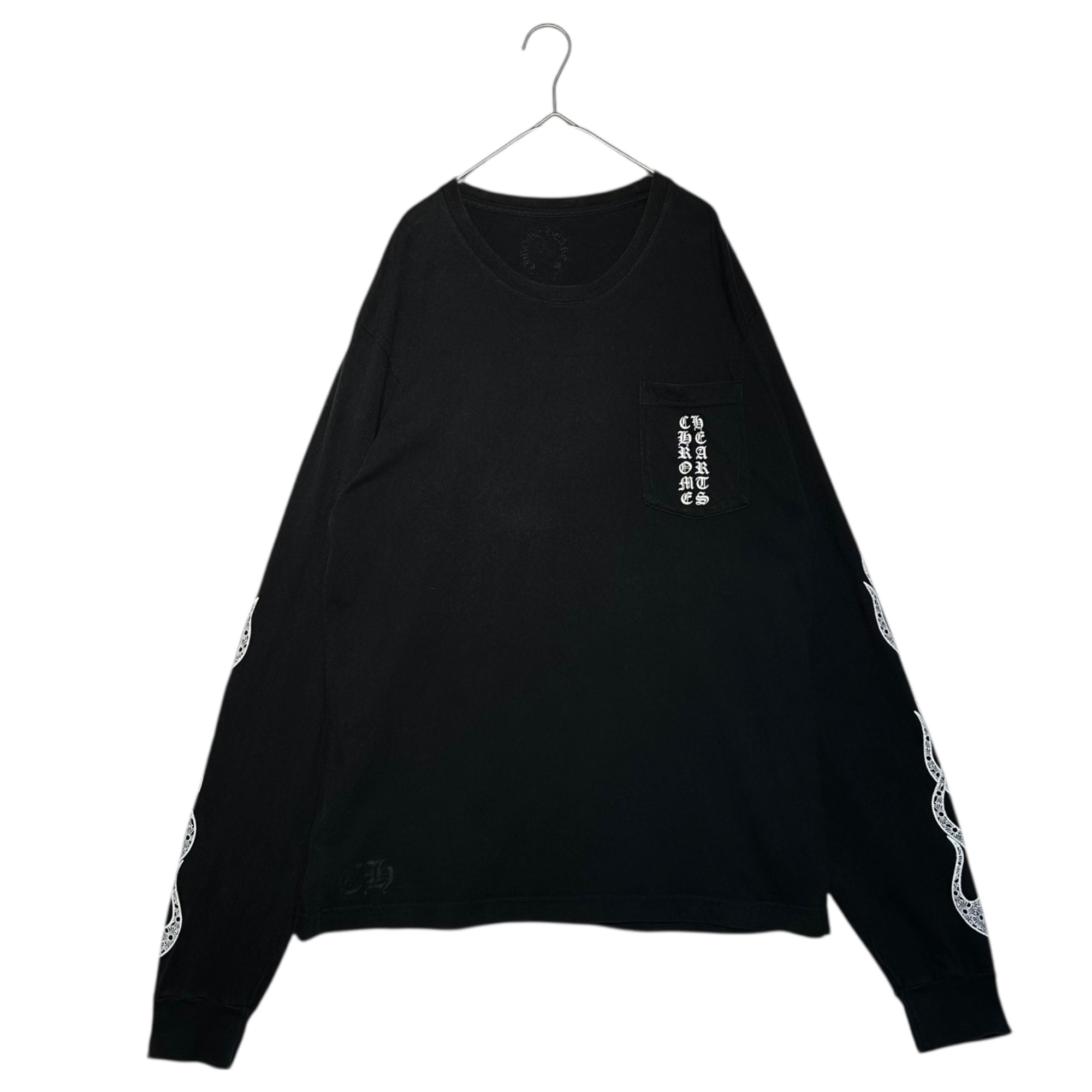 CHROME HEARTS(クロムハーツ) Flame Cross L/S Tee フレイム クロス 長袖 Ｔシャツ 表記消(M程度) ブラック ファイヤー ポケット ロゴ