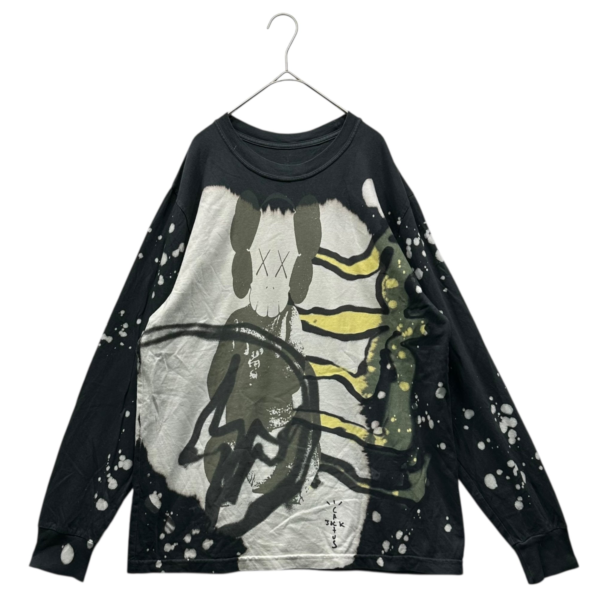 CACTUS JACK × Kaws × Fragment(カクタスジャック × カウズ × フラグメント) FRIENDLY GHOST Long Sleeve T-shirt フレンドリー ゴースト ロンT 長袖 Ｌ ブラック×ホワイト×イエロー Travis Scott