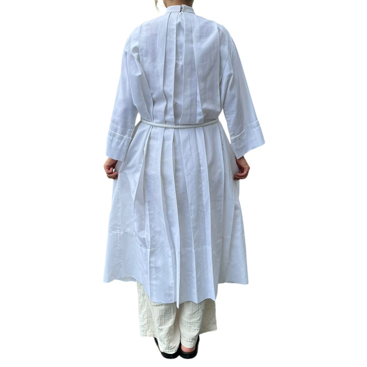 vintage(ヴィンテージ) 80'~90's church smog dress with cutwork lace カットワークレースの教会ドレス 130(Mサイズ程度) ホワイト 右側にポケット/ベルト付/右袖に汚れ有