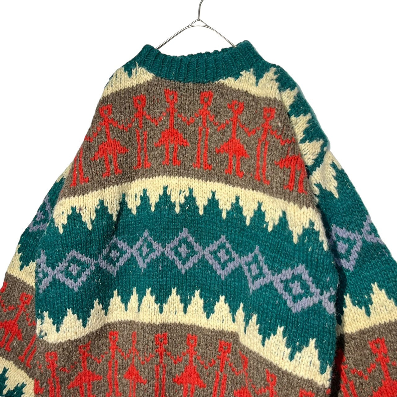 INDIGENOUS DESIGNS(インディアンデザインズ) Ecuador made Indian low gauge knit エクアドル製 インディアン ローゲージ ニット XL グリーン×レッド 環境保護 サスティナブル オーガニック