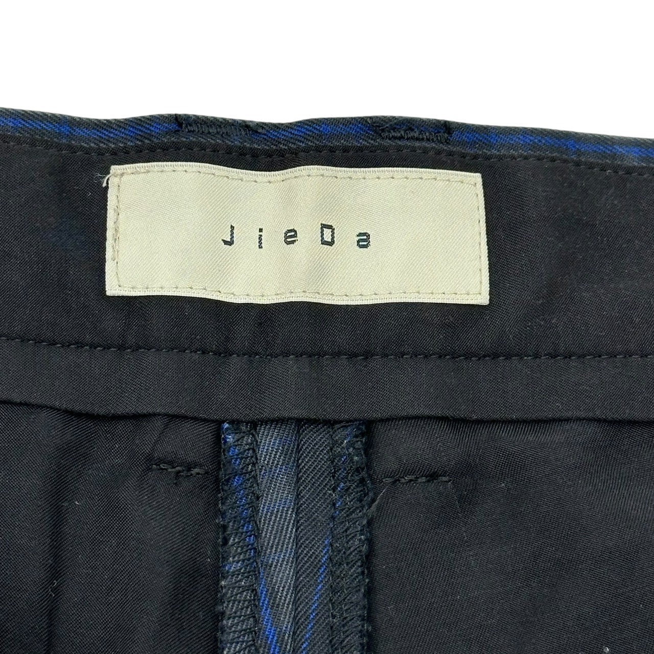 Jieda(ジエダ) SWITCHING TUCK SLACKS スイッチング タックス ラックス jie-19W-PT07-B 2 ブラック×ブルー テーパード チェック 裾ジップ パンツ