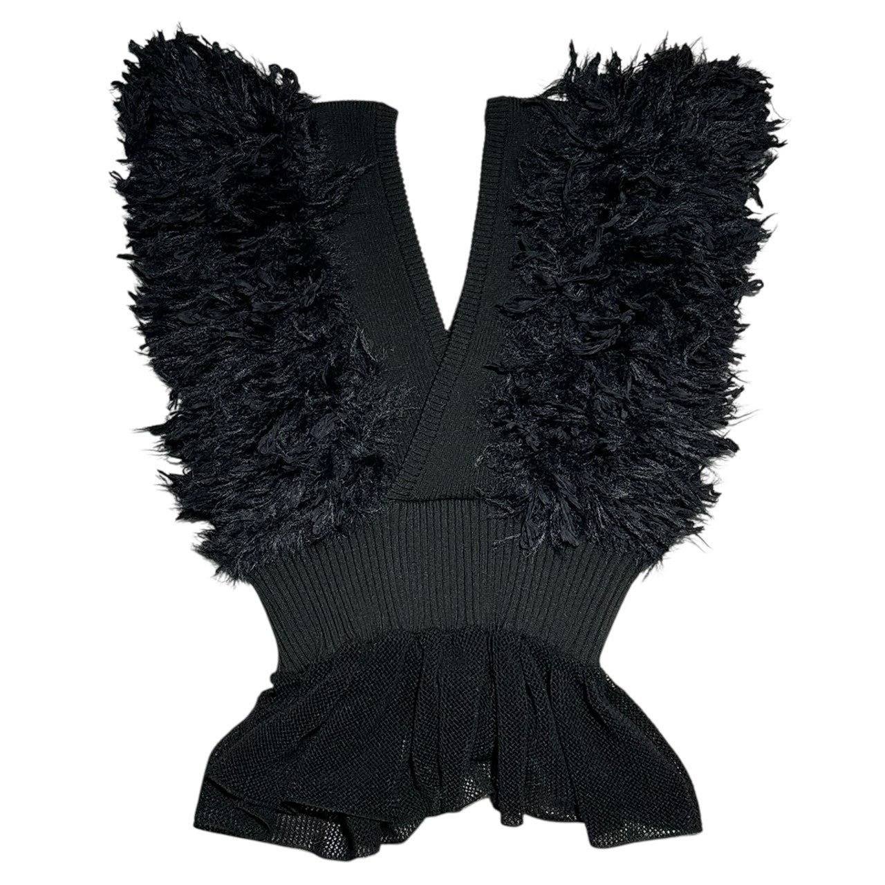 LEINWANDE(ラインヴァンド) Patchwork Fringe Top パッチワーク フリンジ ニット ビスチェ 0221030502 FREE ブラック ベスト