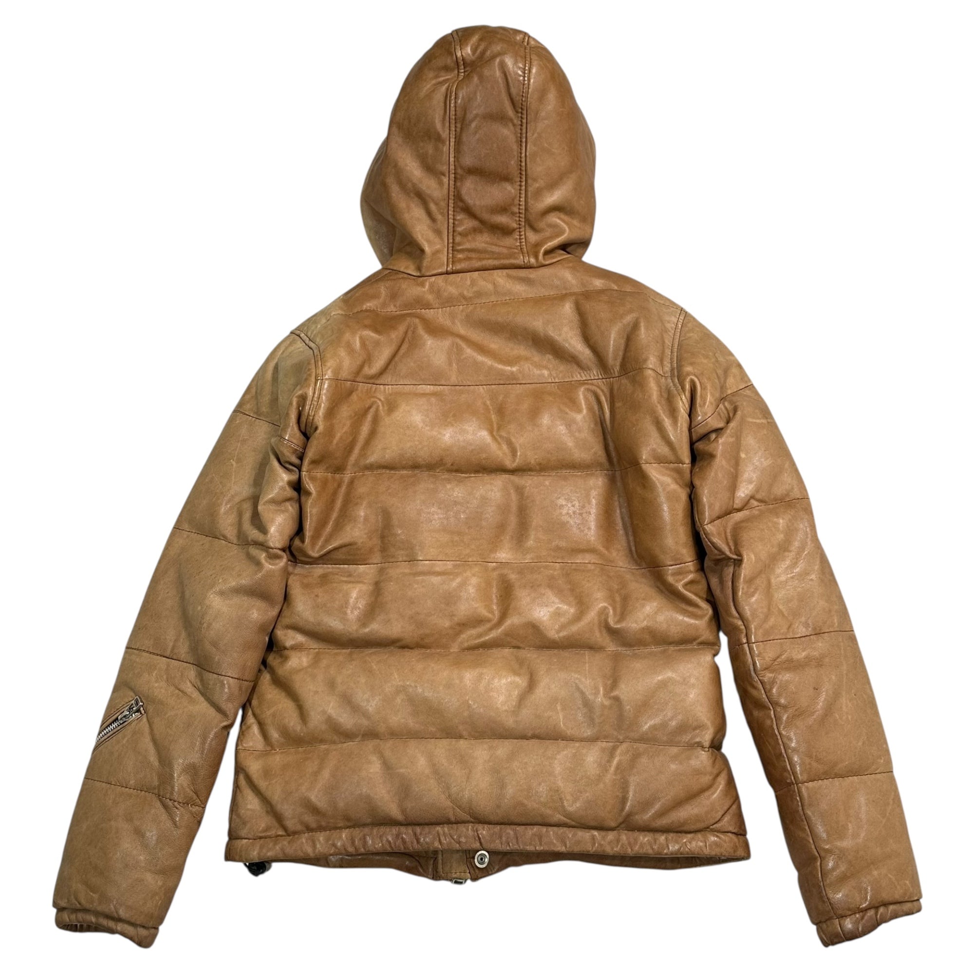VANQUISH(ヴァンキッシュ) Sheepskin Hooded Down Jacket シープ スキン フーデッド ダウン ジャケット VJJ3029 S ブラウン レザー 本革