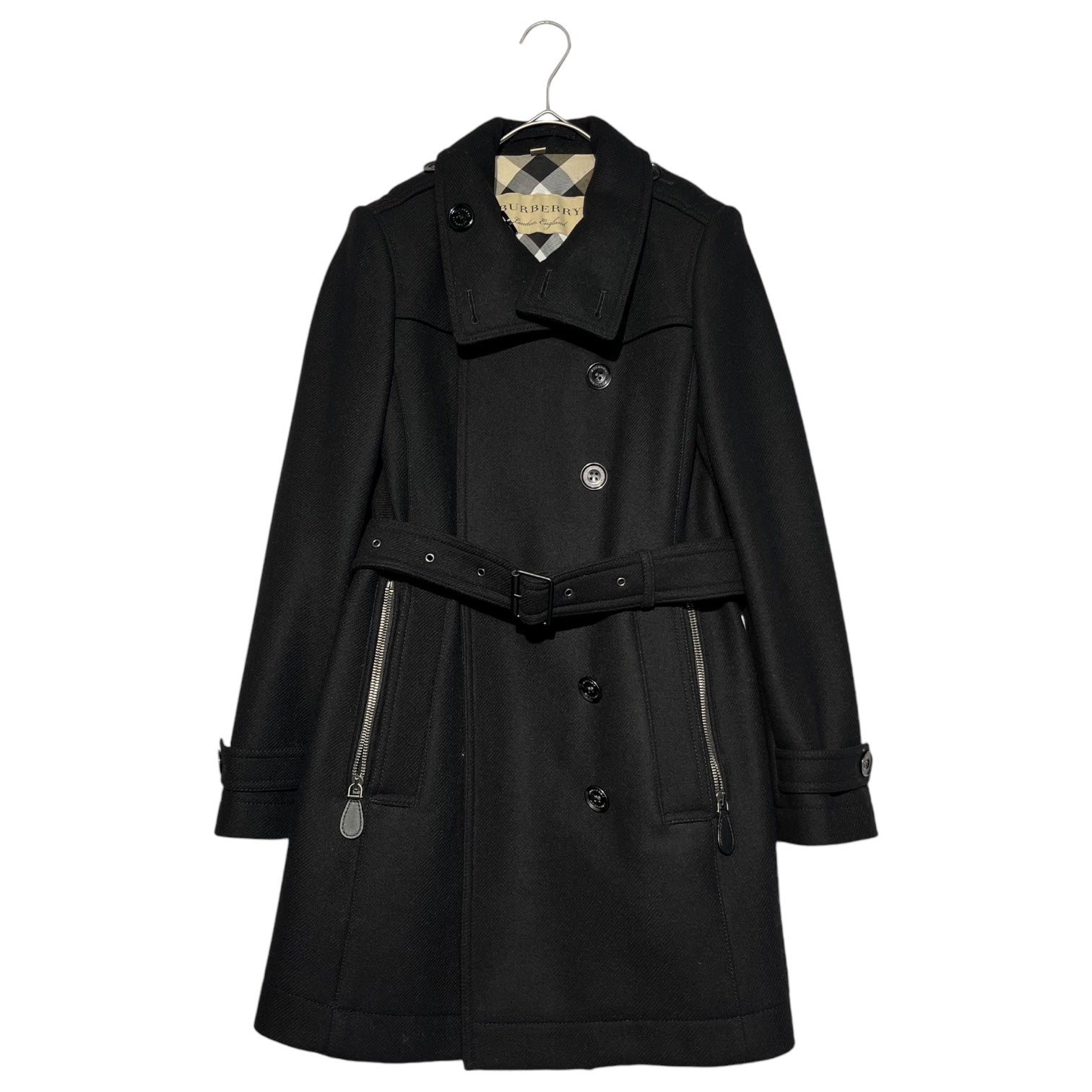 BURBERRY(バーバリー) Melton double-breasted belted coat メルトン ウール ダブル ブレスト ベルテッド  コート BAFORDOO72TRA 34(S程度) ブラック カシミヤ