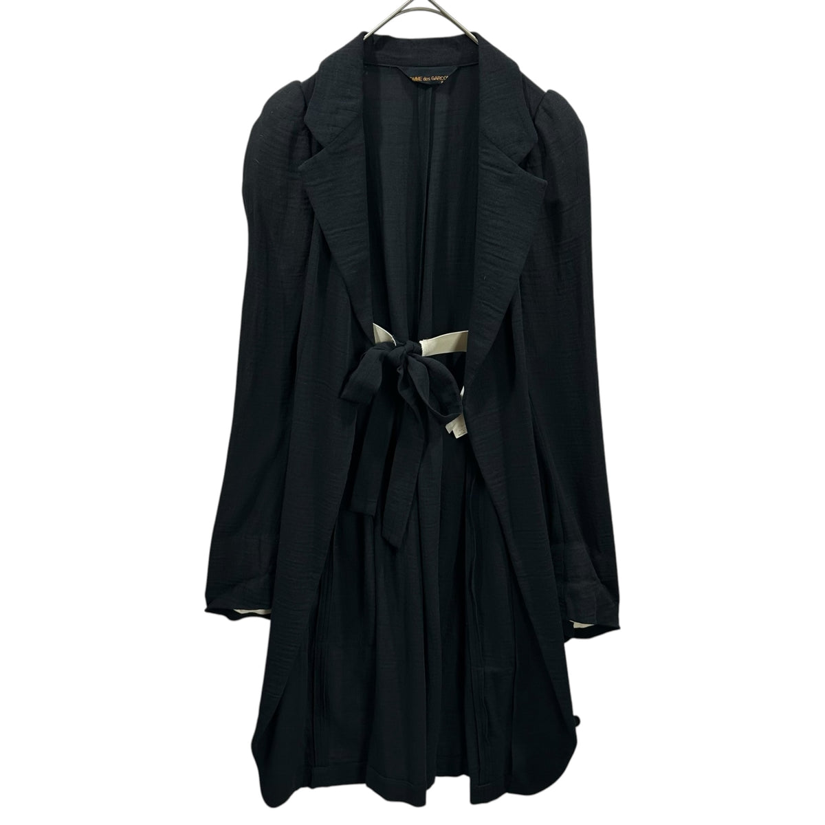 COMME des GARCONS(コムデギャルソン) 1994SS Buttonless Gown Coat with Elastic Belt ゴム ベルト ボタンレス ガウン コート GJ-10019S FREE ブラック×ホワイト AD1993 90s アーカイブ