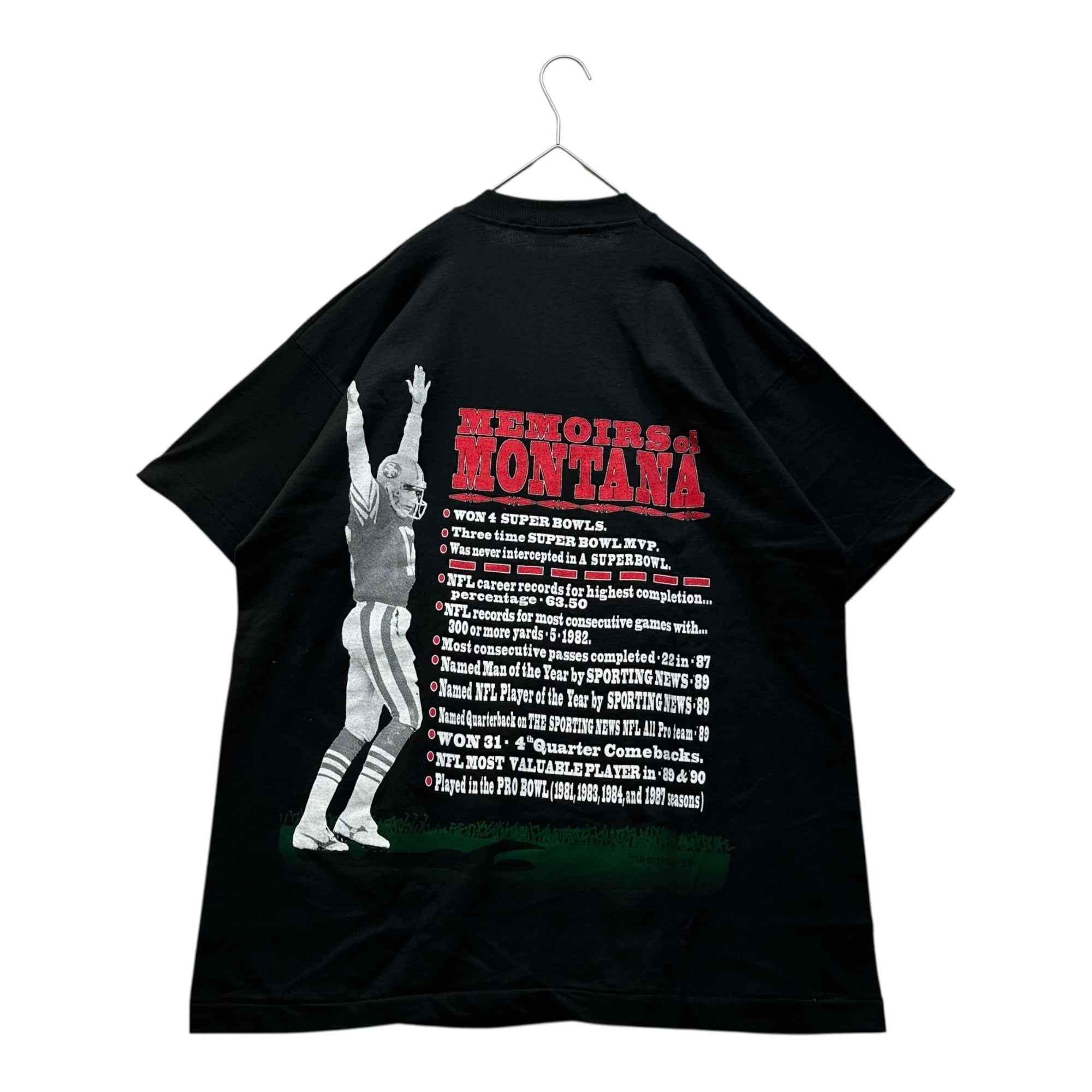 VINTAGE(ヴィンテージ) 90's San Francisco 49ers Joe Montana Print T-Shirt サンフランシスコ ジョーモンタナ Tシャツ L ブラック NFL