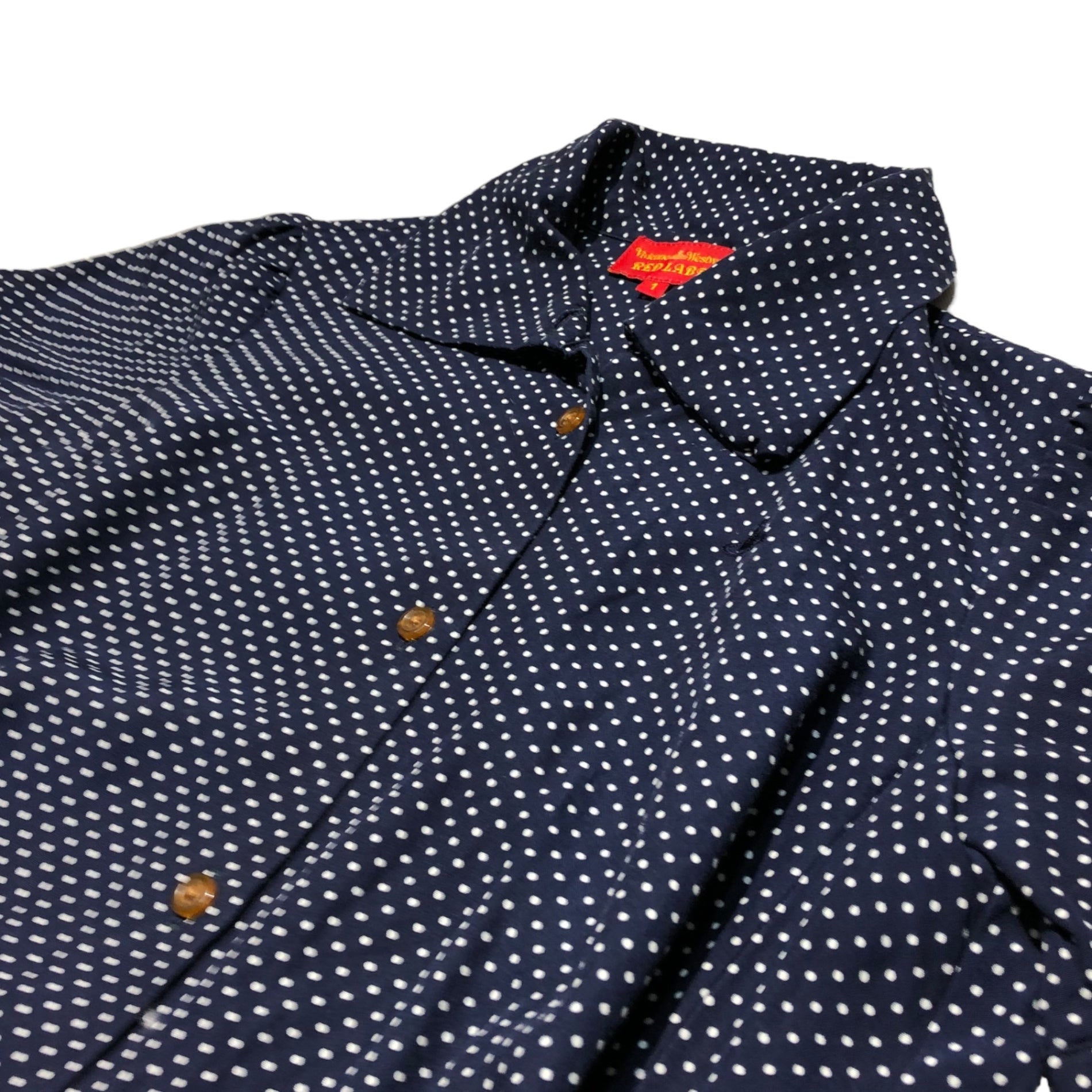 Vivienne Westwood RED LABEL(ヴィヴィアンウエストウッドレッドレーベル) 00's short sleeve dot  blouse ショート スリーブ ドット ブラウス 357-01-59003 1(S程度) ネイビー×ホワイト ワンピース チュニック