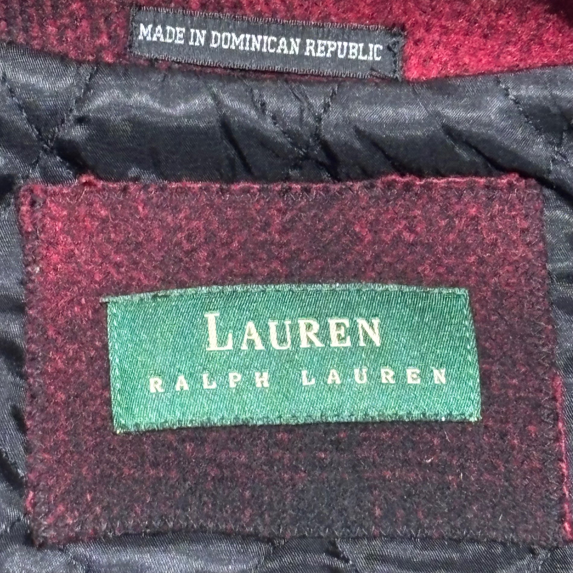 LAUREN RALPH LAUREN(ローレンラルフローレン) 80's Ombre Check Wool Melton Coat オンブレ チェック ウール メルトン コート M(XXL相当) レッド×ブラック 80年代 緑タグ ヴィンテージ ジャケット