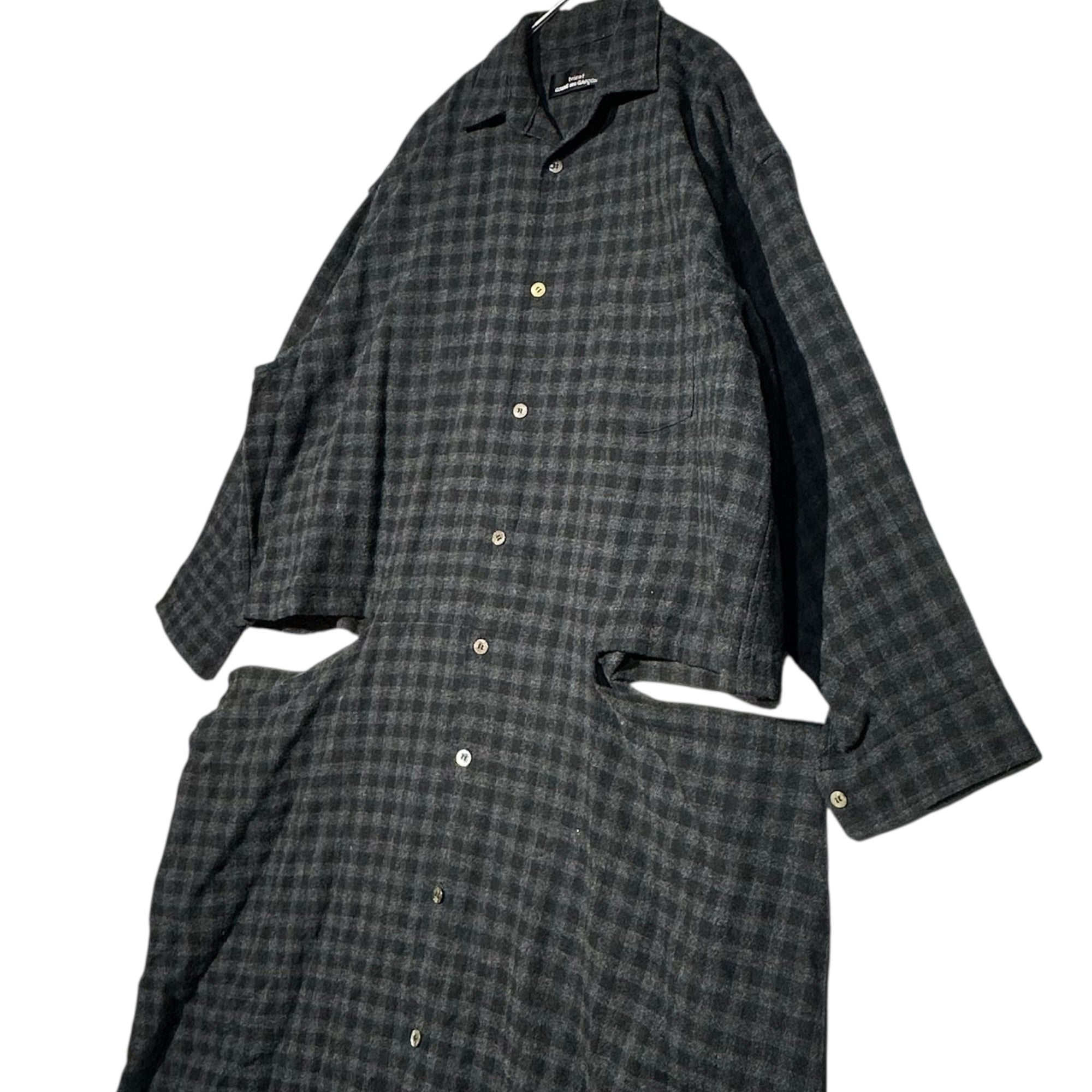 tricot COMME des GARCONS(トリココムデギャルソン) 80's Slash-Processed Wool Check Long Shirt Dress 80年代 スラッシュ加工 ウール チェック ロング シャツ ワンピース TO-050210 FREE グレー×ブラック 川久保玲 本人期 アーカイブ