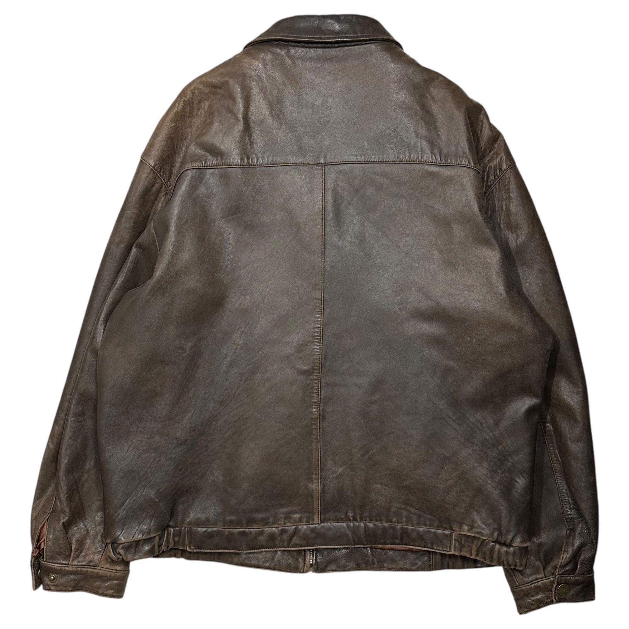 PERRY ELLIS PORTFOLIO(ペリーエリスポートフォリオ) 90's Quilted Liner Lamb Leather Jacket キルティングライナー ラム レザー ジャケット XXL ブラウン ジップアップ ヴィンテージ