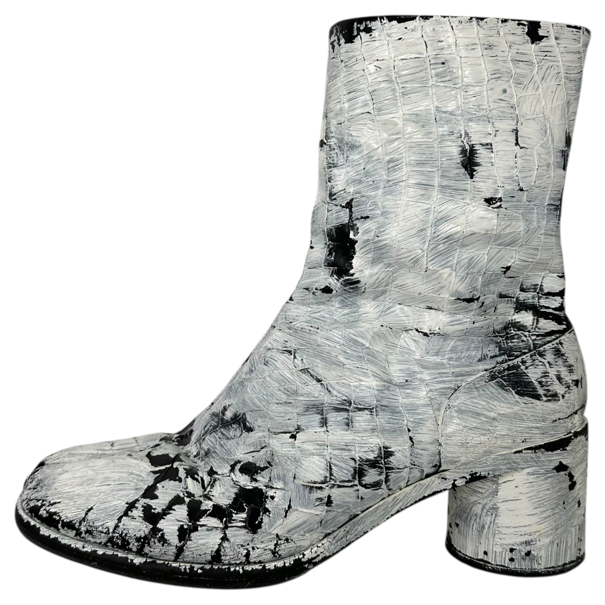 MAISON MARGIELA(メゾンマルジェラ) 21AW TABI BOOTS - Crocodile Embossed Leather Bianquet 足袋 ブーツ クロコ 型押し レザー ペンキ S57WU0132 43(27.5cm程度) ホワイト×ブラック
