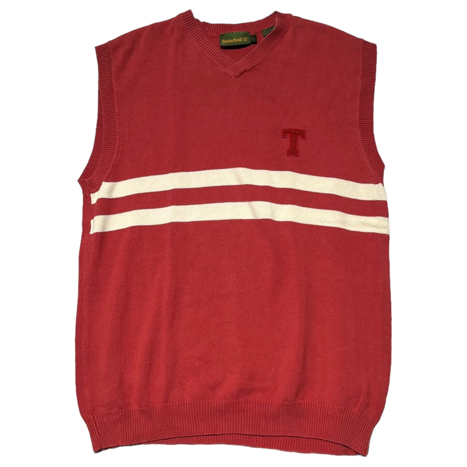 Timberland(ティンバーランド) 90~00's T-patch center border knit vest Tワッペン センターボーダー ニットベスト L レッド