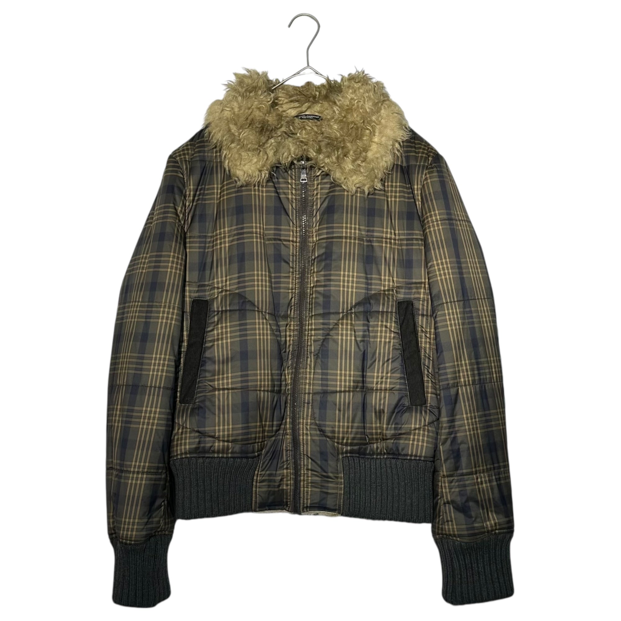 DOLCE&GABBANA(ドルチェ&ガッバーナドルガバ) Check Boa Flight Jacket チェック ボア フライト ジャケット G9R97Z G9O51 46(M程度) ブラウン×ネイビー 中綿