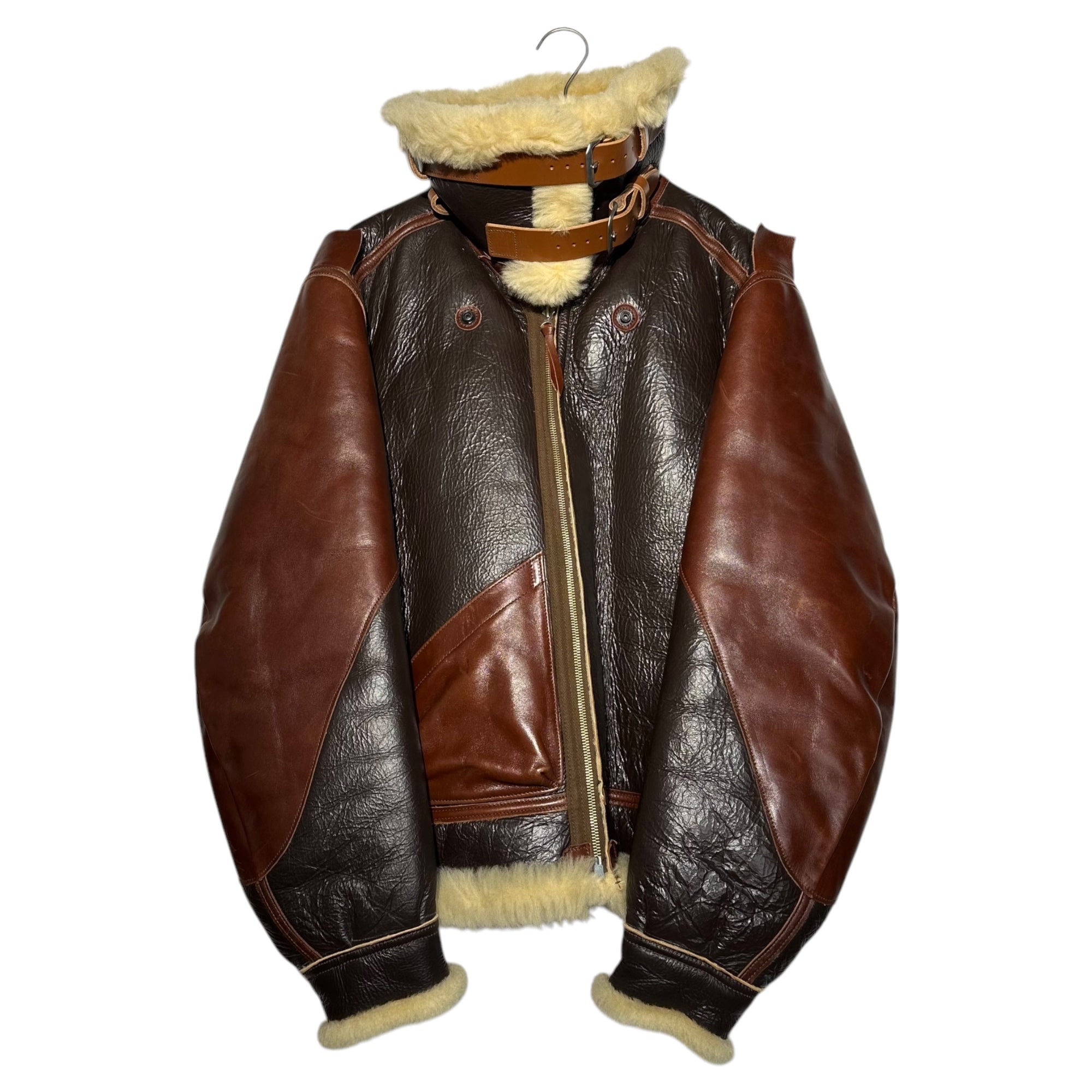 THE REAL McCOY'S(ザリアルマッコイズ) B-3 Custom Leather Shearling Flight Jacket カスタム レザー ムートン フライト ジャケット 43-13615-AF 40R(M~L程度) ダークブラウン×ブラウン